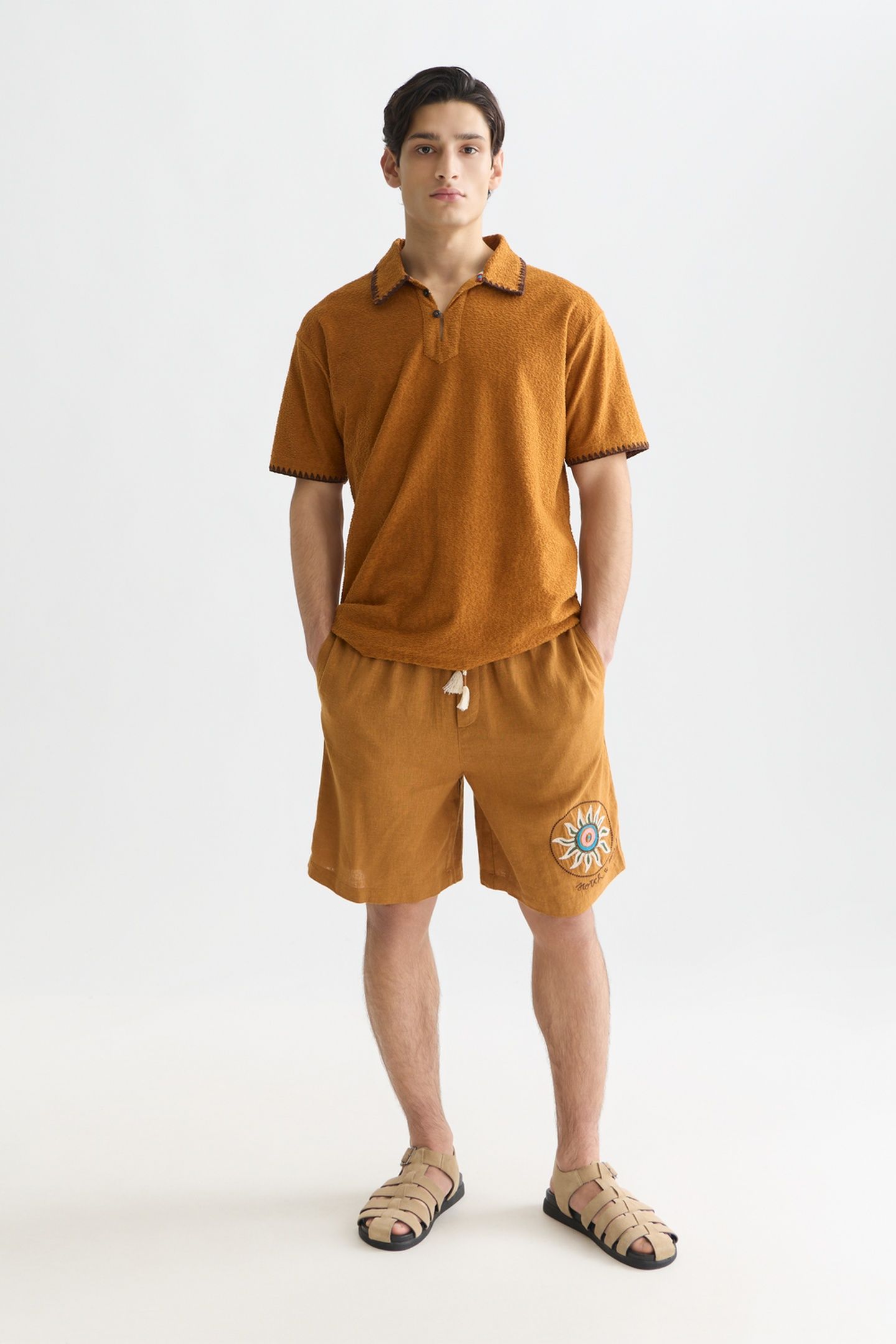 RELAXEDFIT JACQUARD TOWELLING POLO MEDIUM BROWN 3