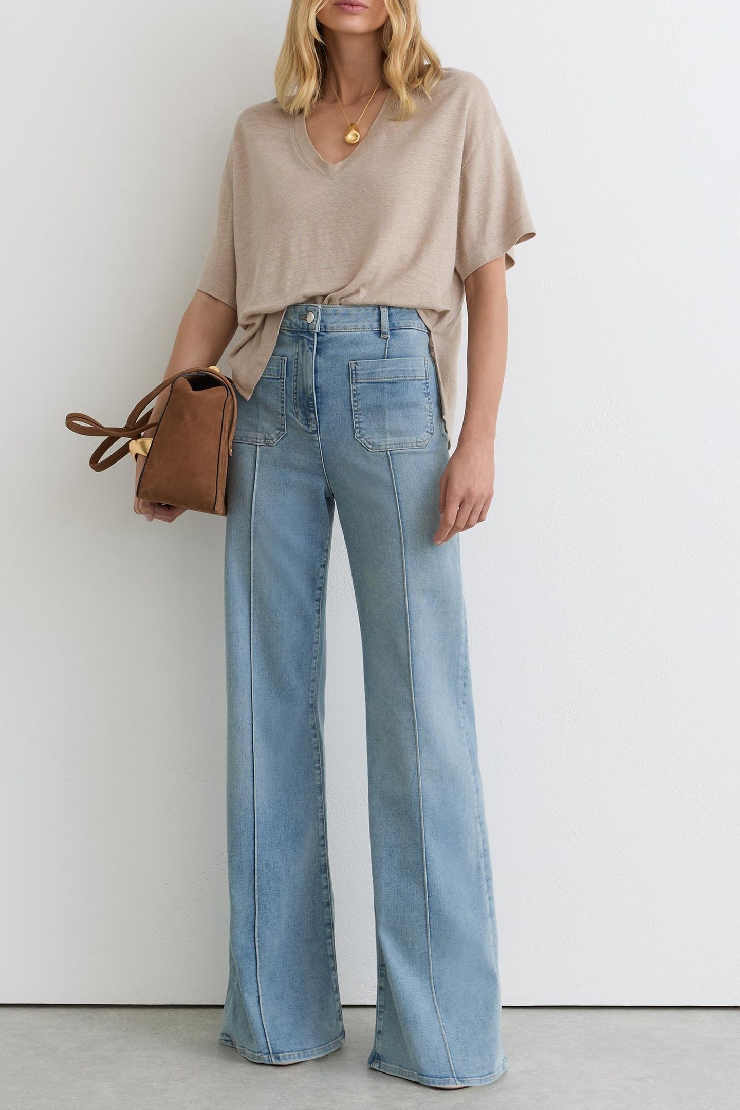 RELAXED V NECK LINEN TEE STONE NEUTRAL 3