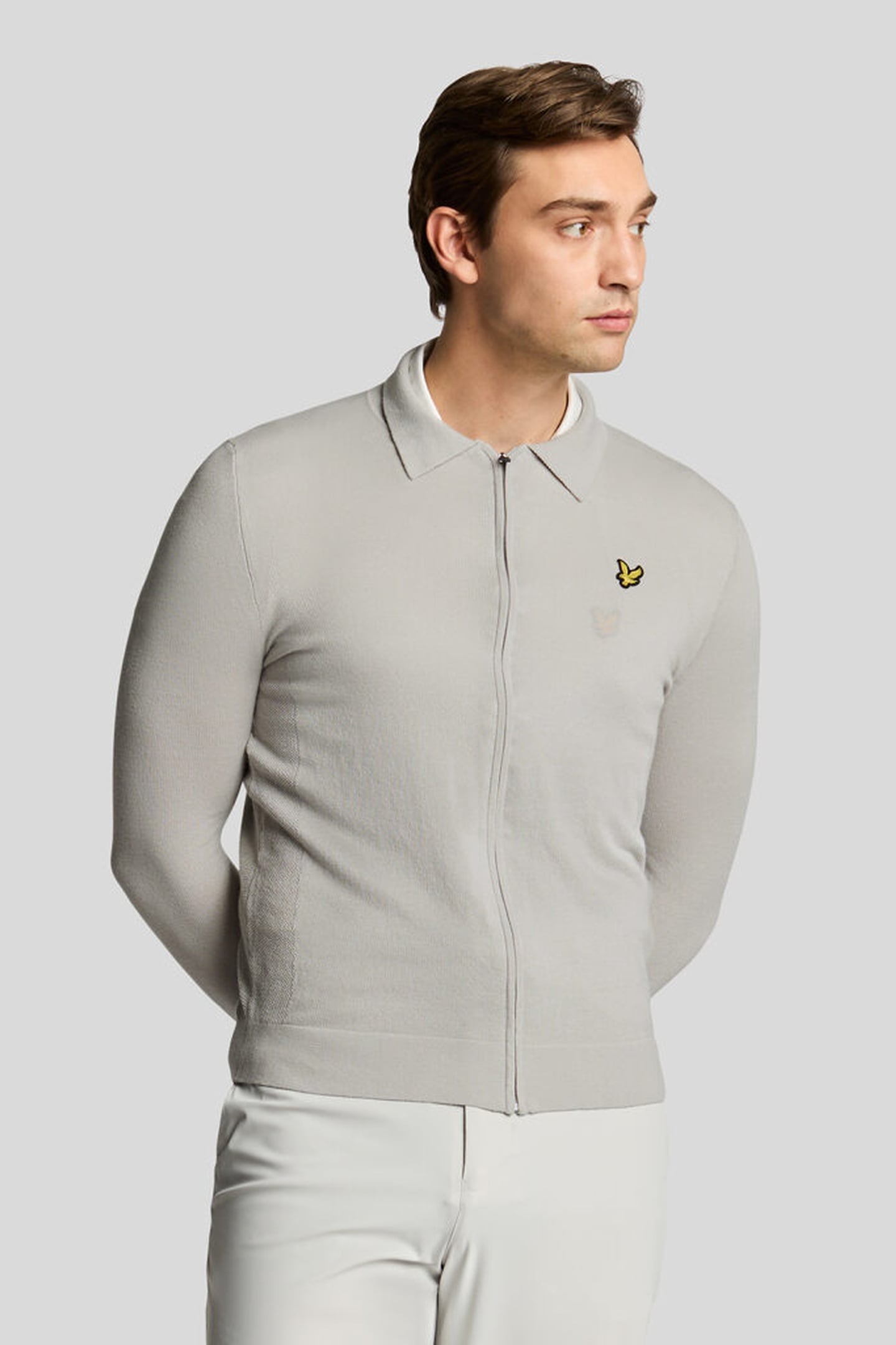 LIGHTWEIGHT KNITTED COLLARED CARDIGAN PEBBLE 1