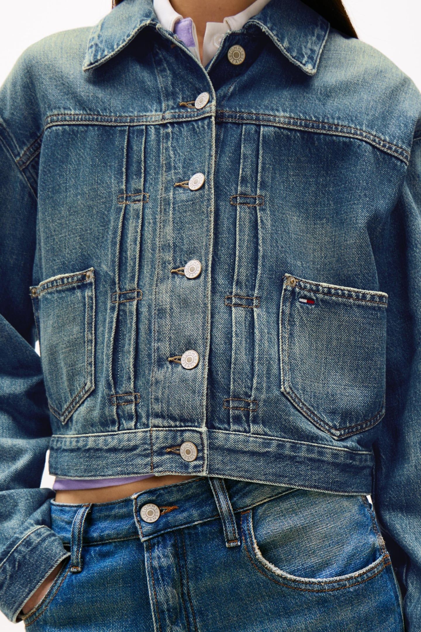 PLEATED TRUCKER JACKET DENIM MEDIUM 5