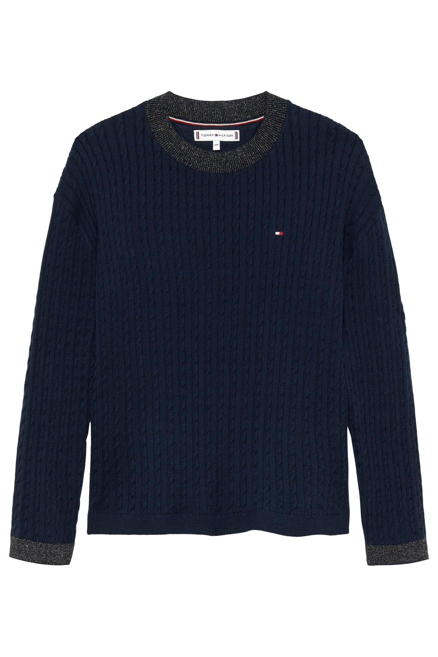 GIRLS MINI CABLE SWEATER DARK NIGHT NAVY 1