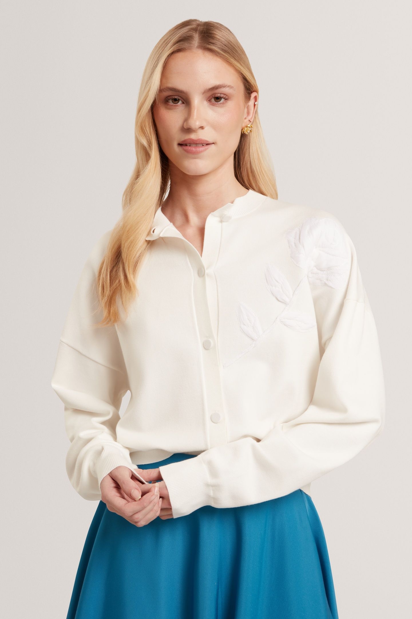 ORGANZA APPLIQUE CARDIGAN IVORY 1