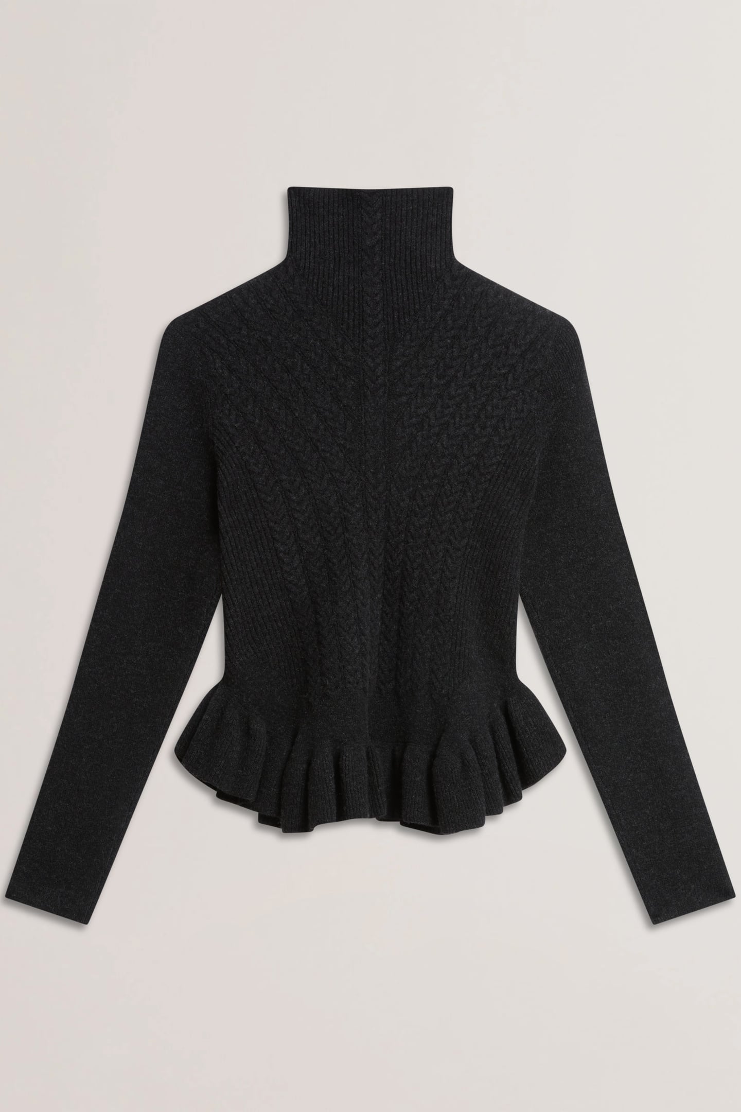 VIOLHA CROPPED PEPLUM CABLE KNIT SWEATER GREY 3