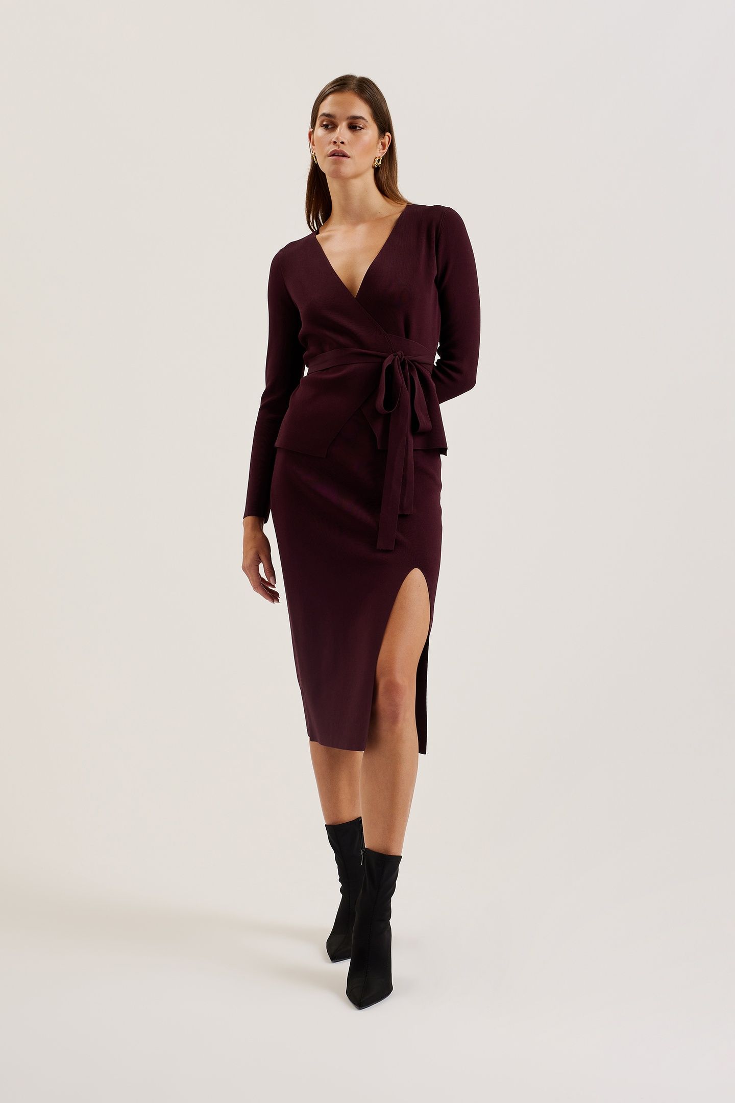 NAYOMEE LONGLINE WRAP CARDIGAN RED 1