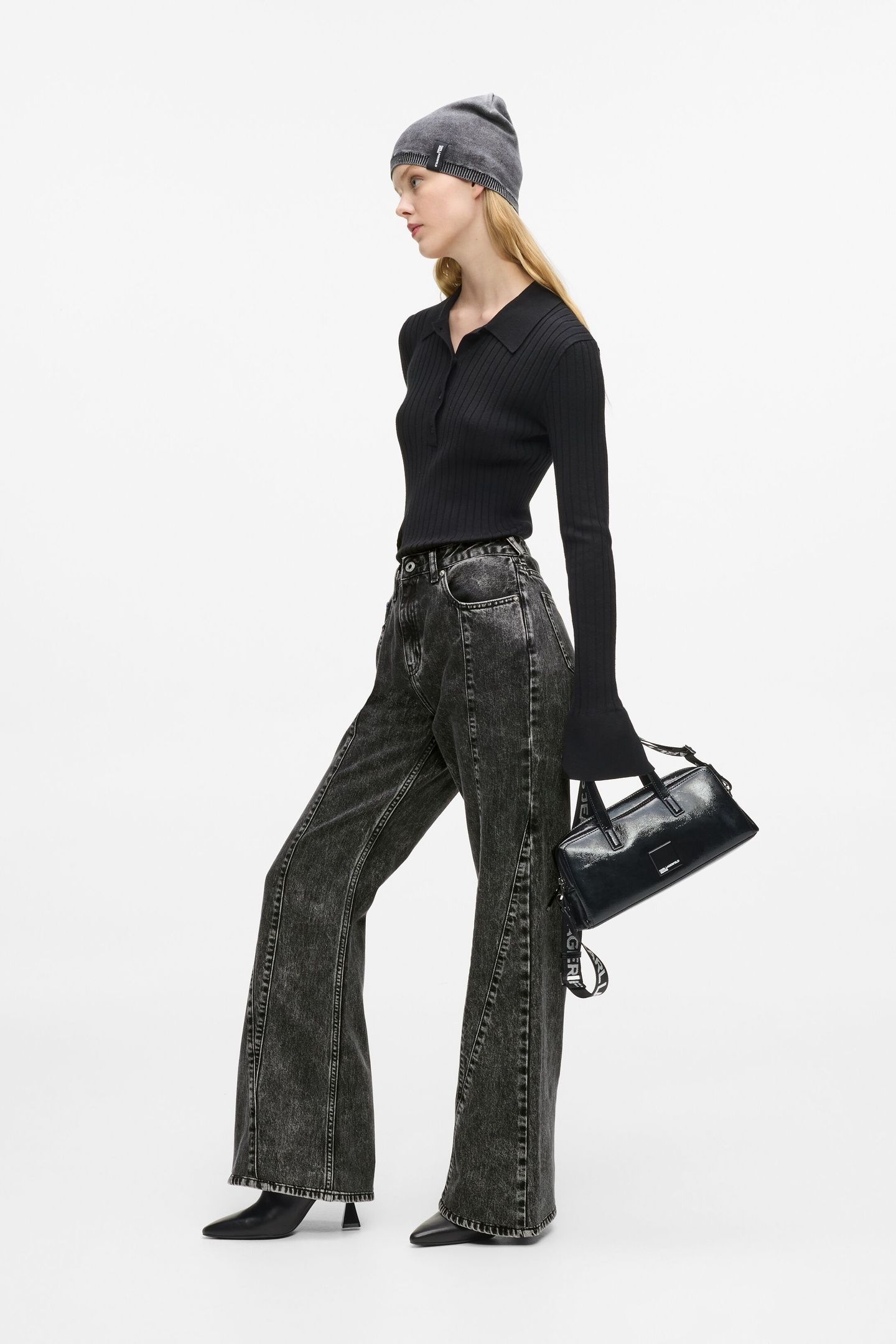 KLJ HR FLARE DENIM STONE WASHED BLACK 3