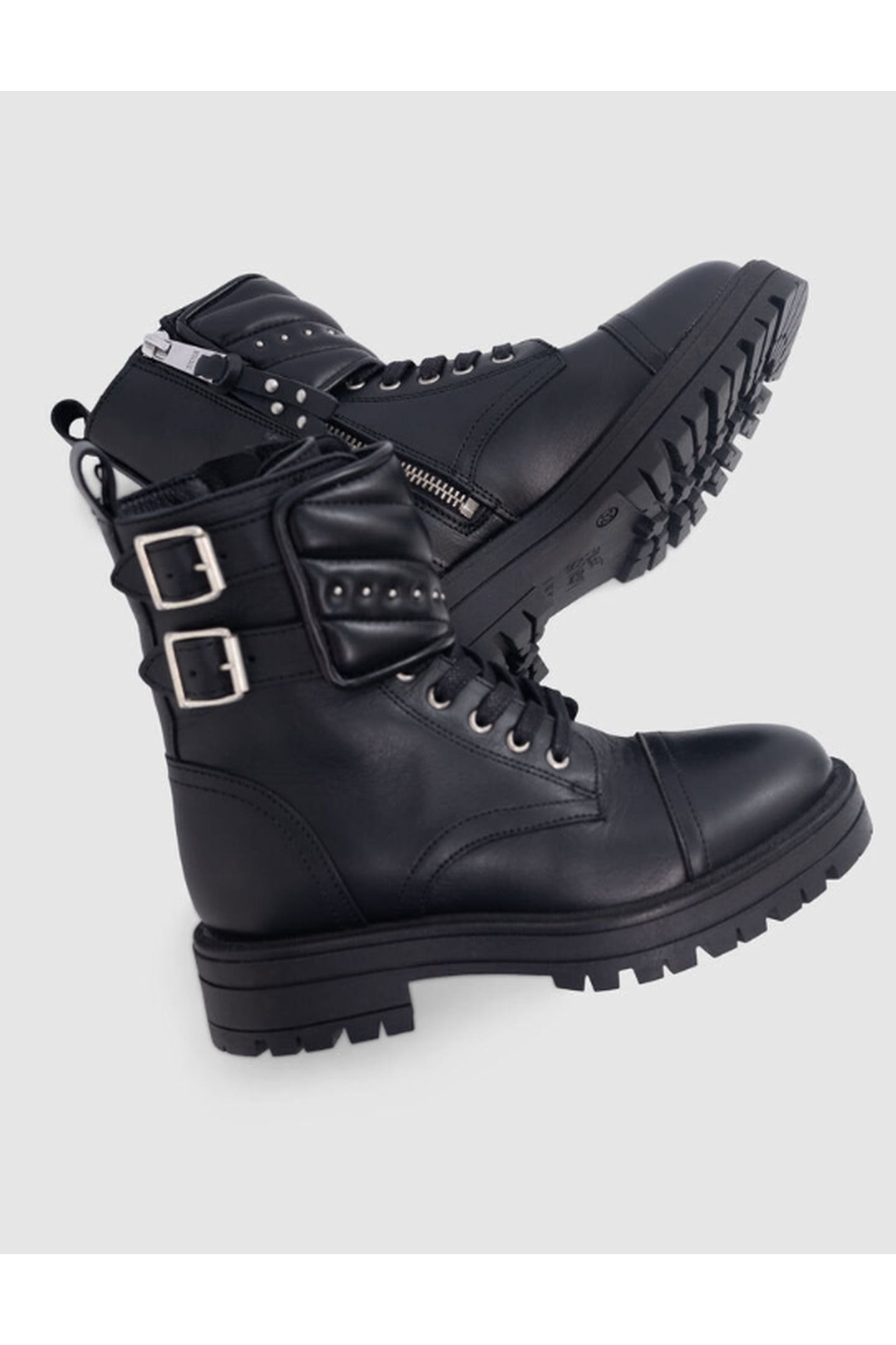 GIRLS’ BLACK LEATHER STORY STUDDED LEATHER COMBAT BOOTS 3