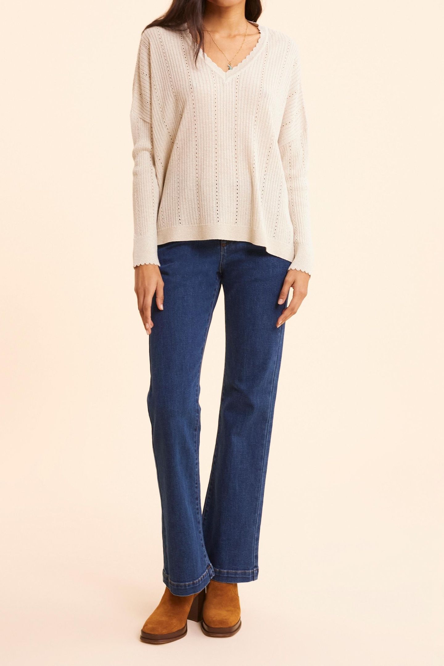 GOLD LUREX OPENWORK RIBBED KNIT SWEATER 3
