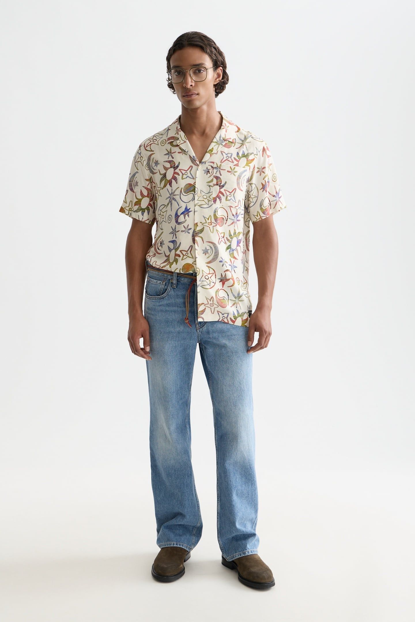 PRINTED VISCOSE SHORT-SLEEVE SHIRT WHITE TRADITIONAL 3