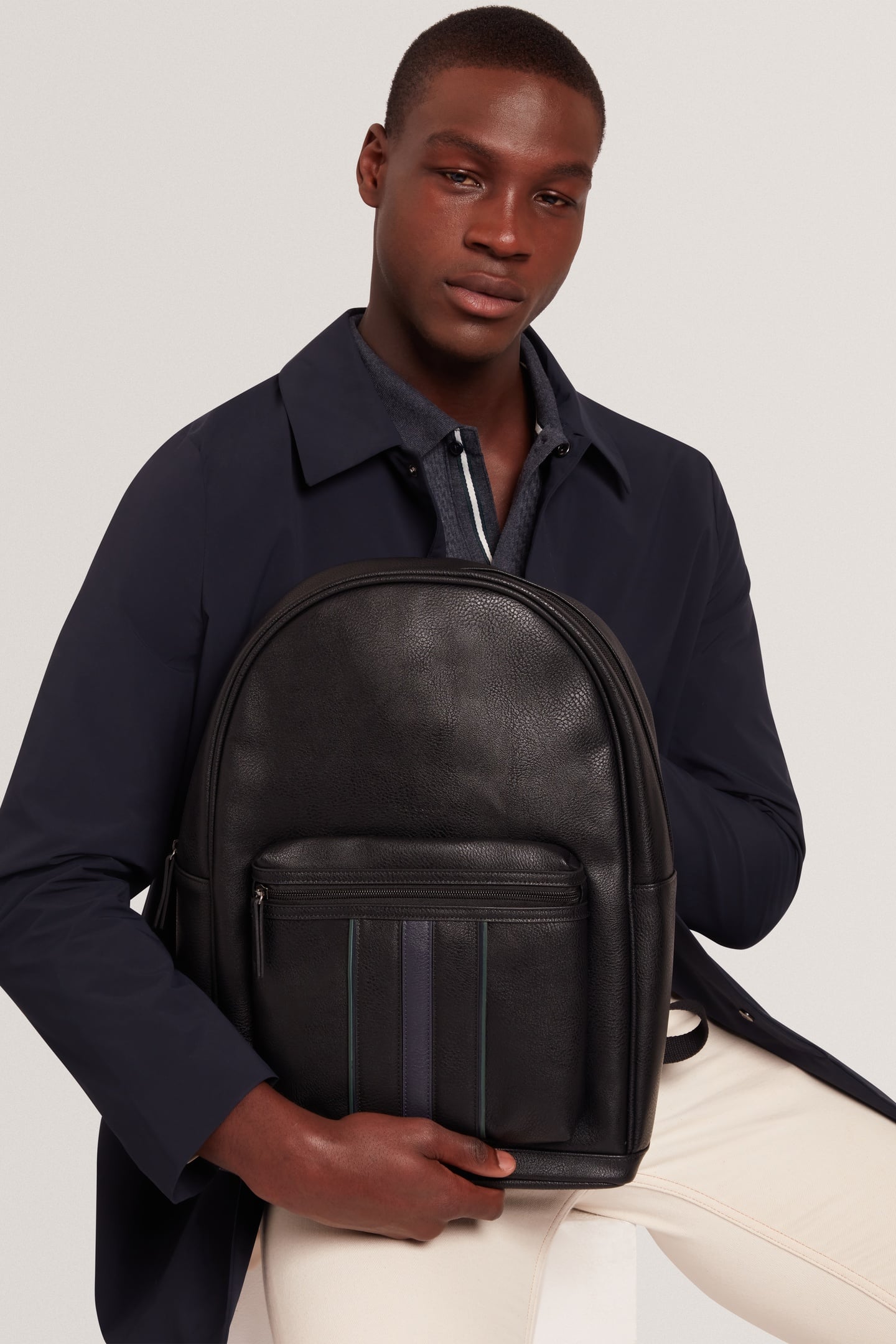 STRIPE PU BACKPACK BLACK 1