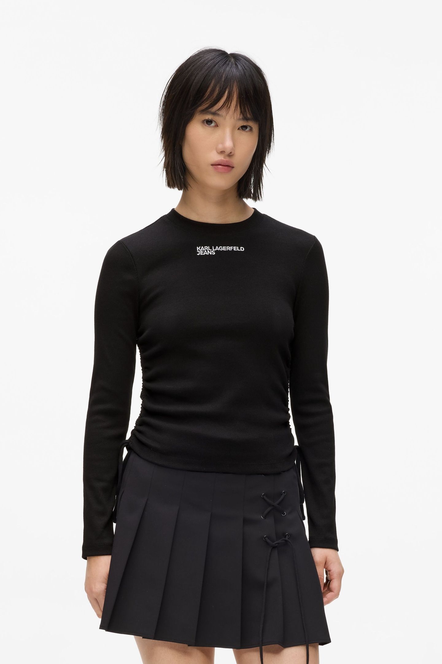KLJ RUCHED RIBBED TOP BLACK 1