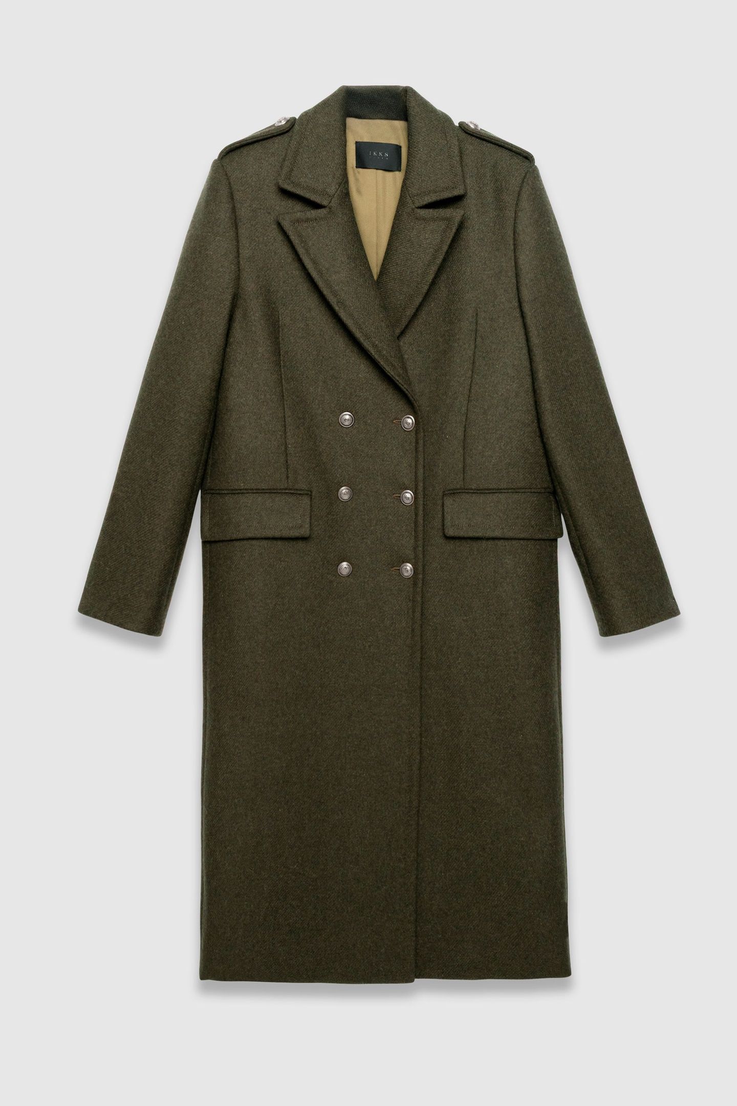 KHAKI LONG PEA COAT WITH ENGRAVED BUTTONS 4