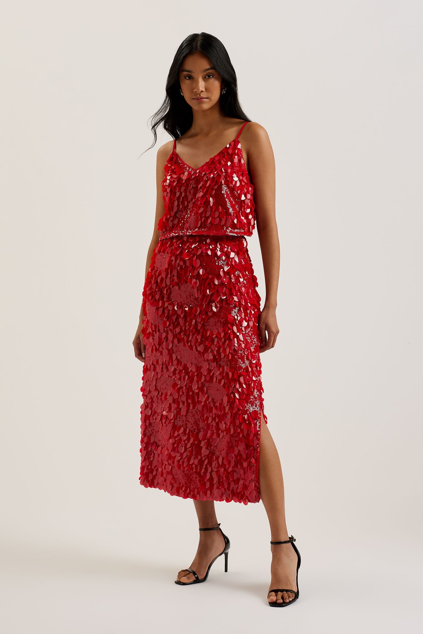 WMS DORIDA MIXED SEQUIN PENCIL SKIRT RED 1