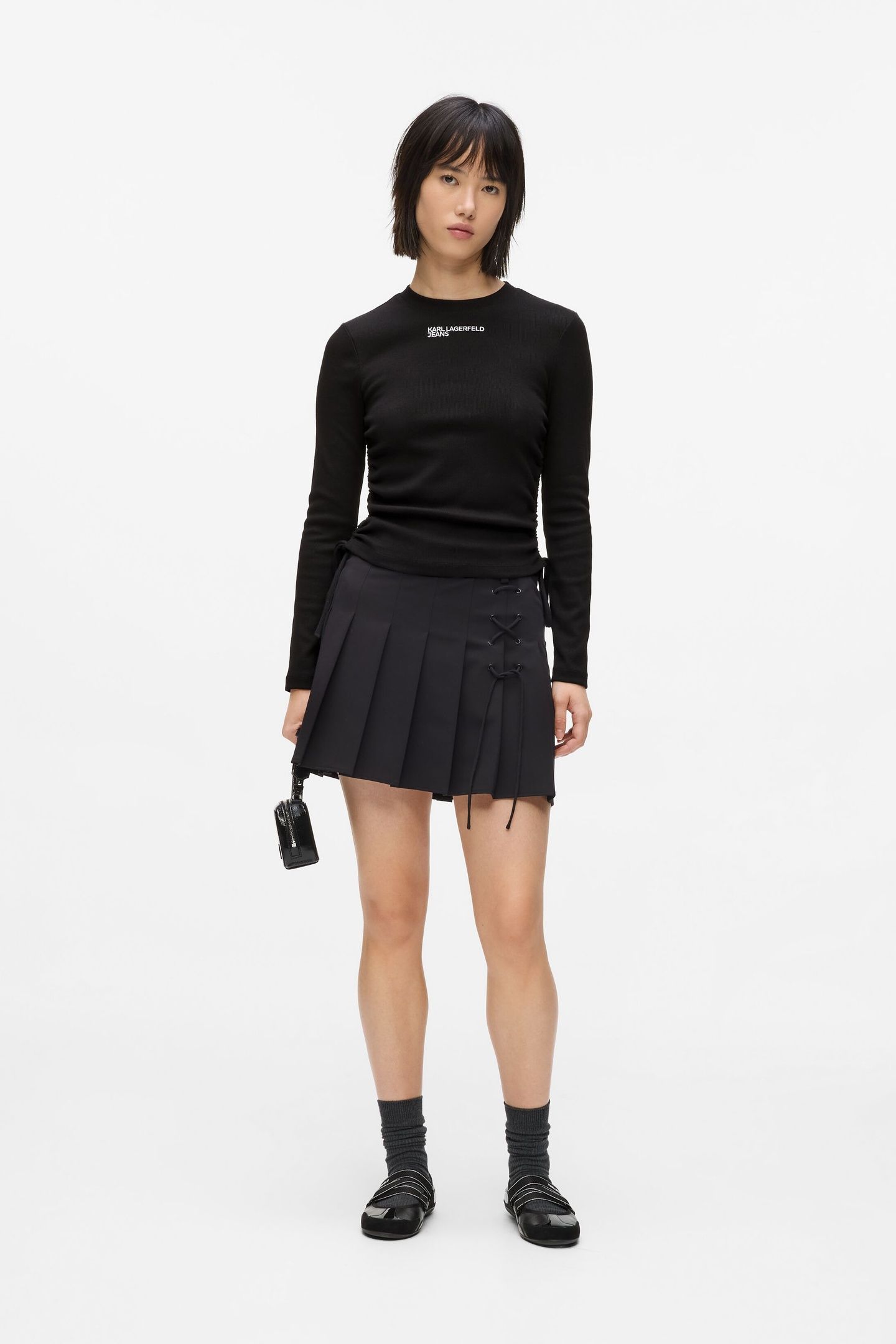KLJ RUCHED RIBBED TOP BLACK 3