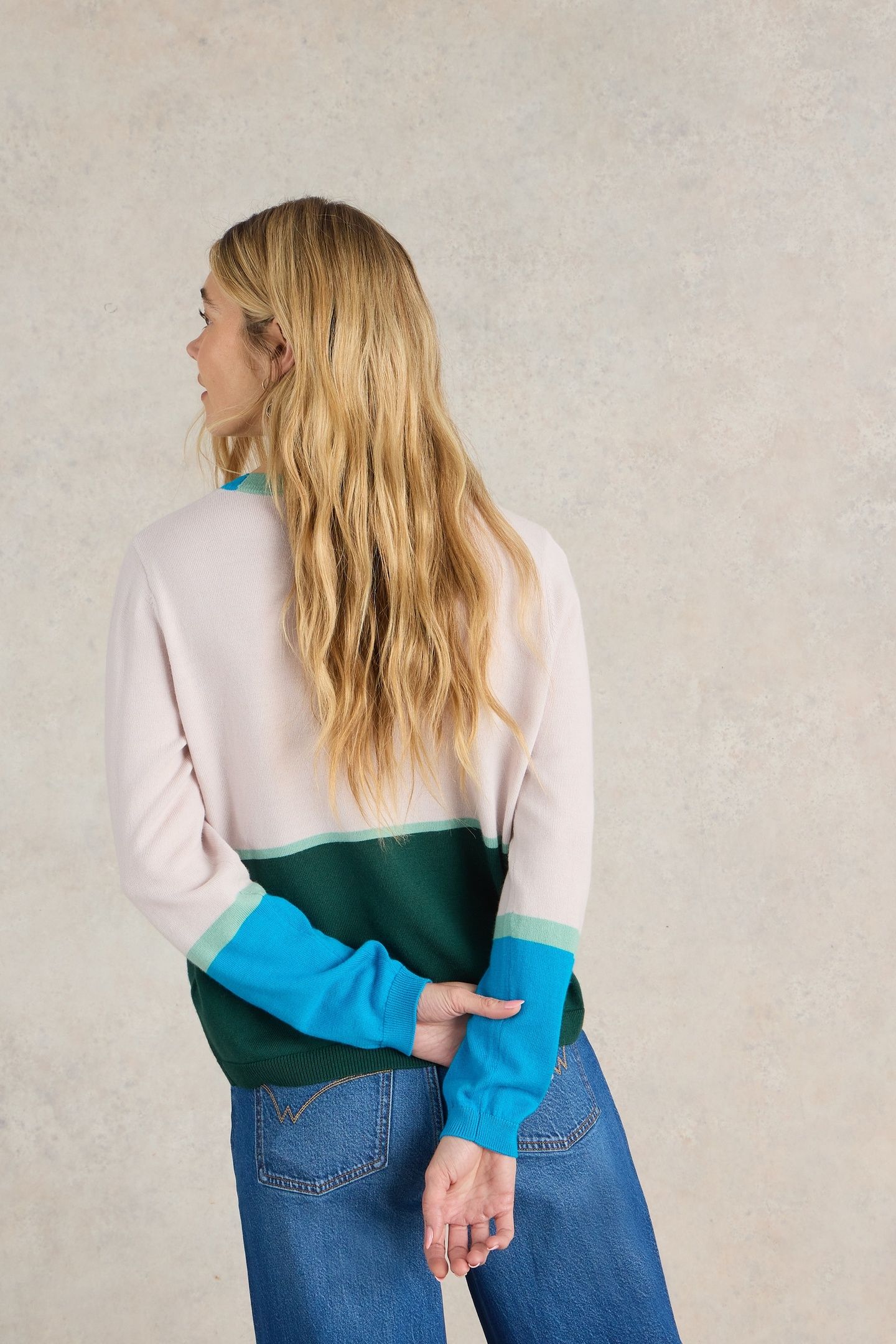 COLOUR BLOCK MERINO CARDI NAT MLT 3