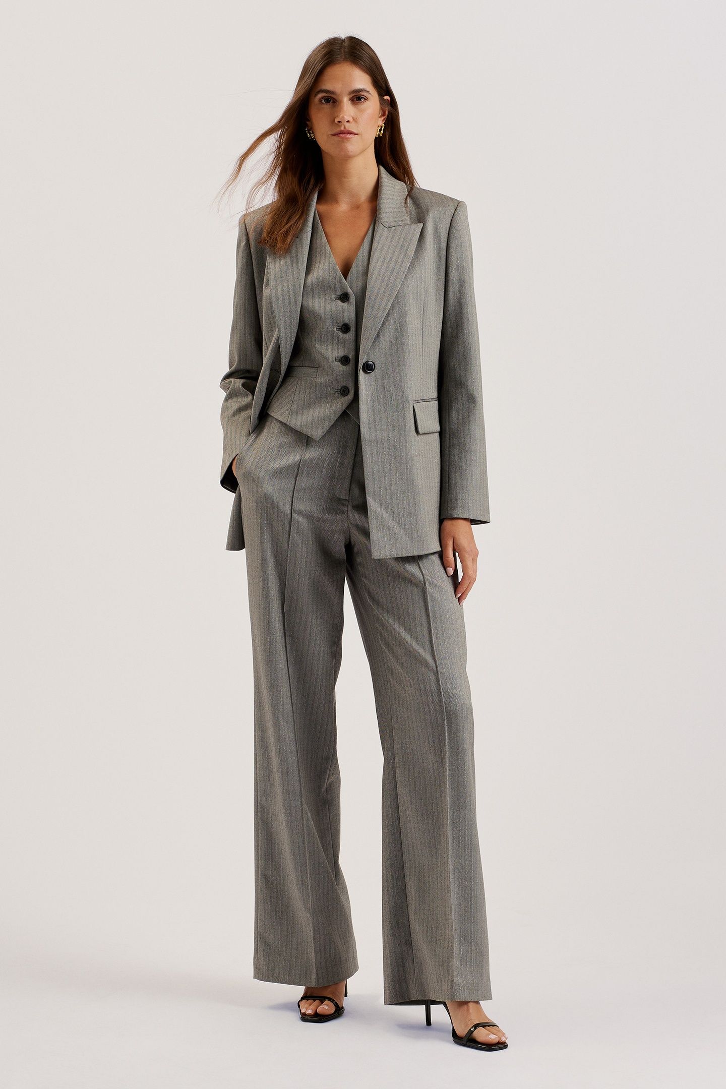 KOAT PINSTRIPE WIDE LEG TAILORED TROUSERS GREY 1