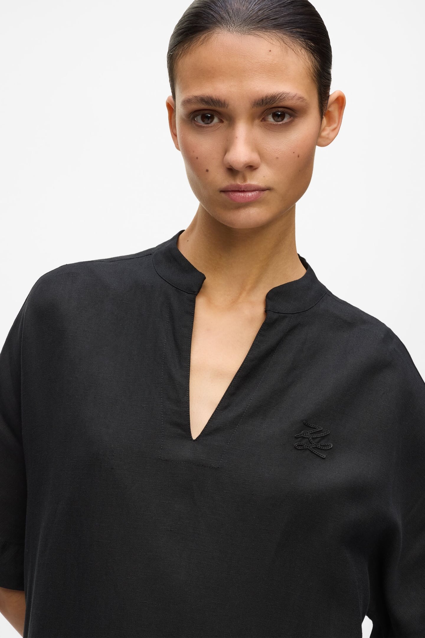 LINEN BLEND SHIFT DRESS BLACK 6