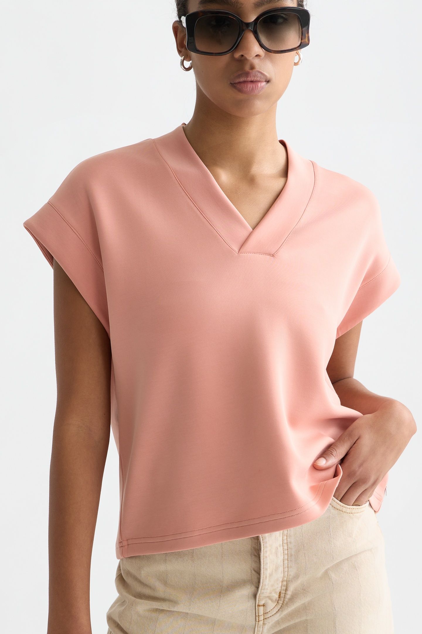 TENCEL V-NECK SHORTSLEEVED SWEATSHIRT CANYON CLAY 6