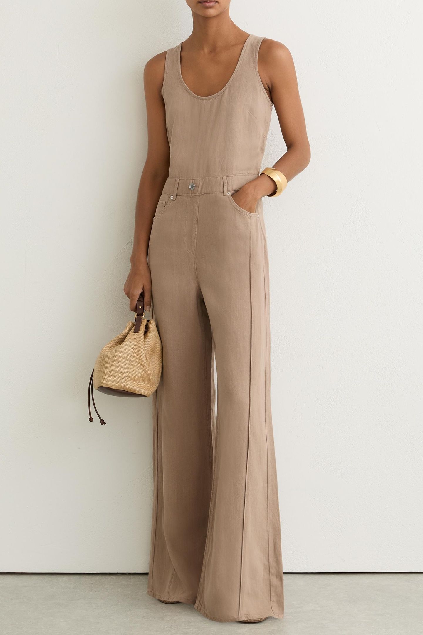 LINEN BLEND JUMPSUIT TAUPE NEUTRAL 1
