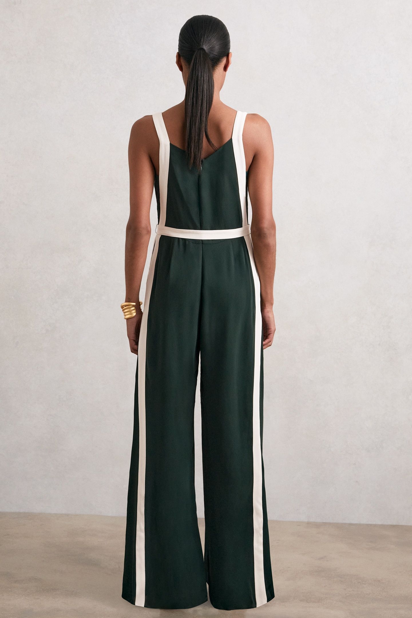 COL BLOCK JUMPSUIT DARK GREEN/CREAM 3