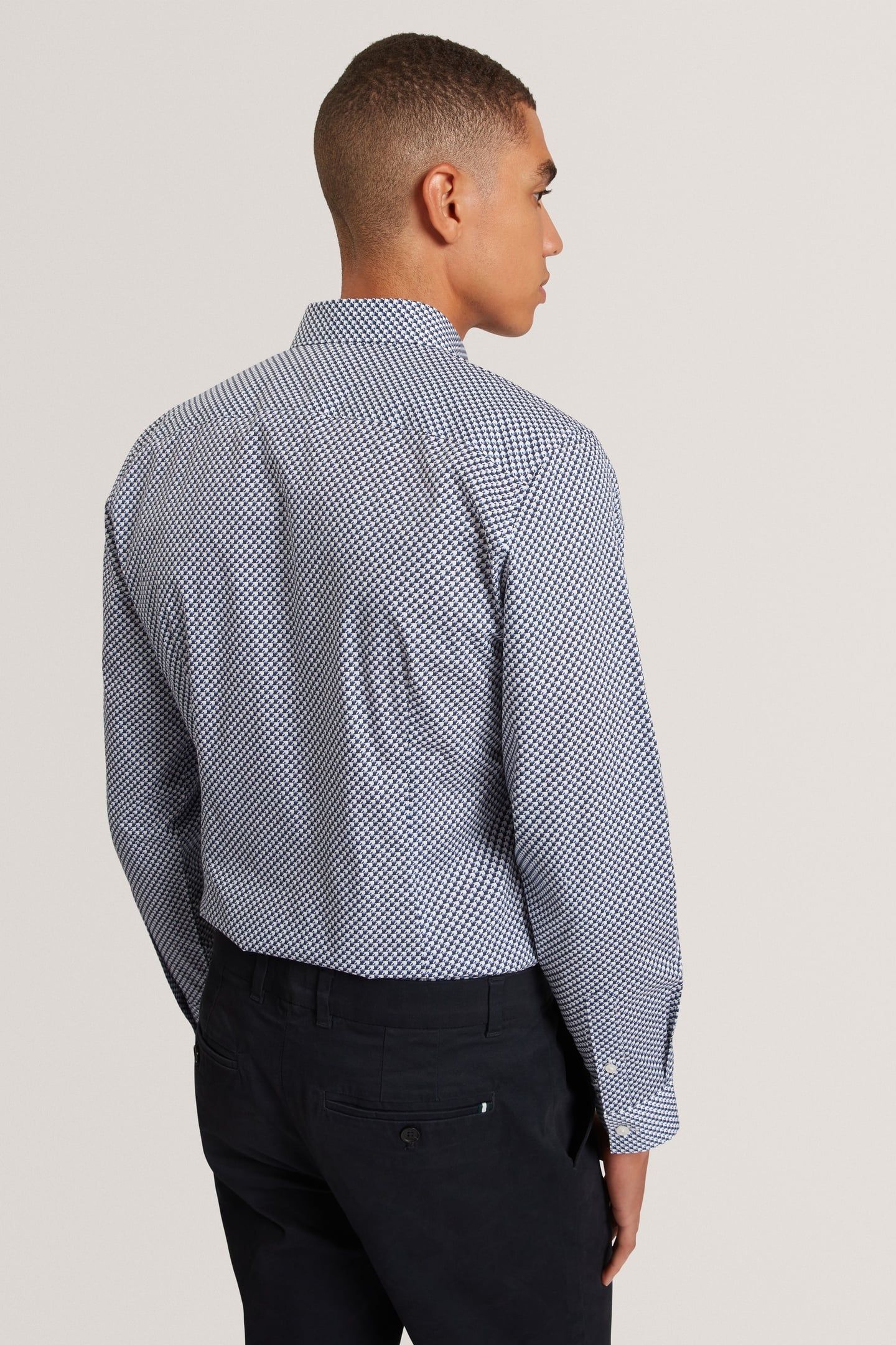 LS SLIM GEO PRINT SHIRT NAVY 2