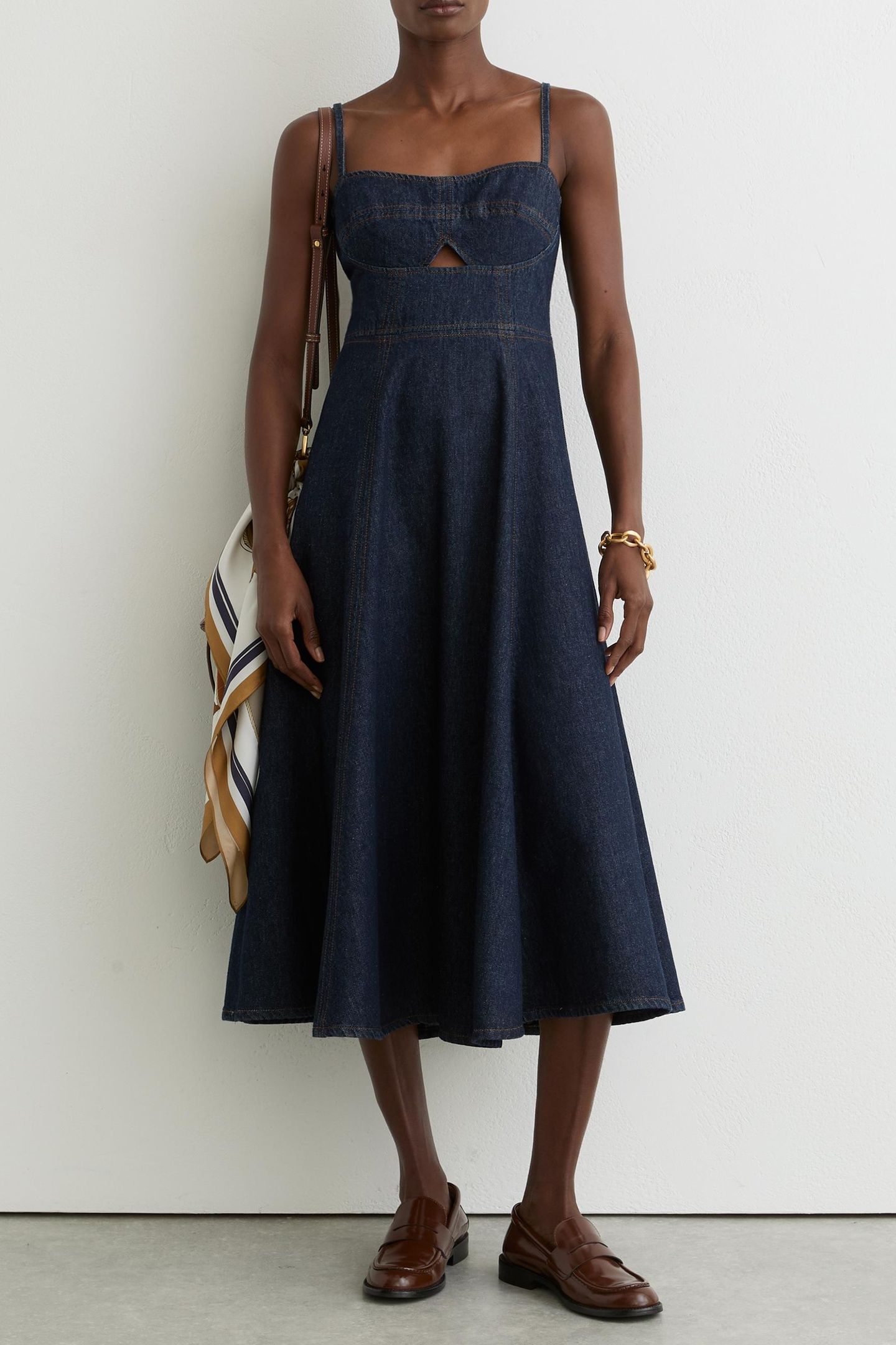 DENIM FIT AND FLARE MIDI DRESS INDIGO BLUE 1