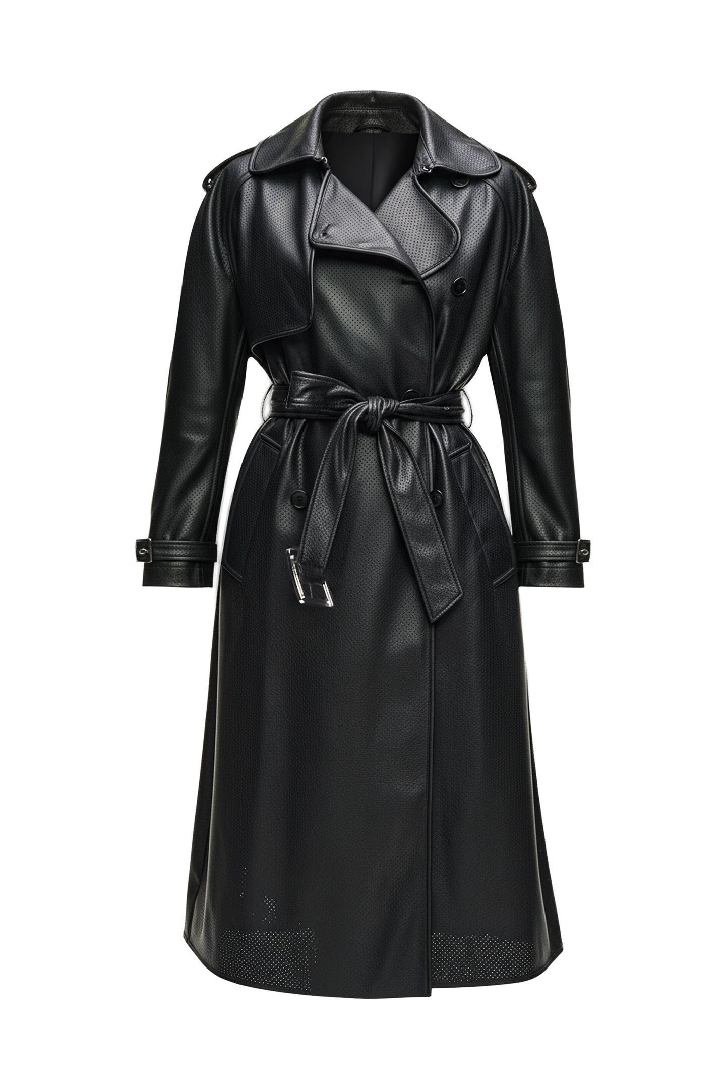 PERFORATED FAUX LEATHER TRENCH BLACK 5