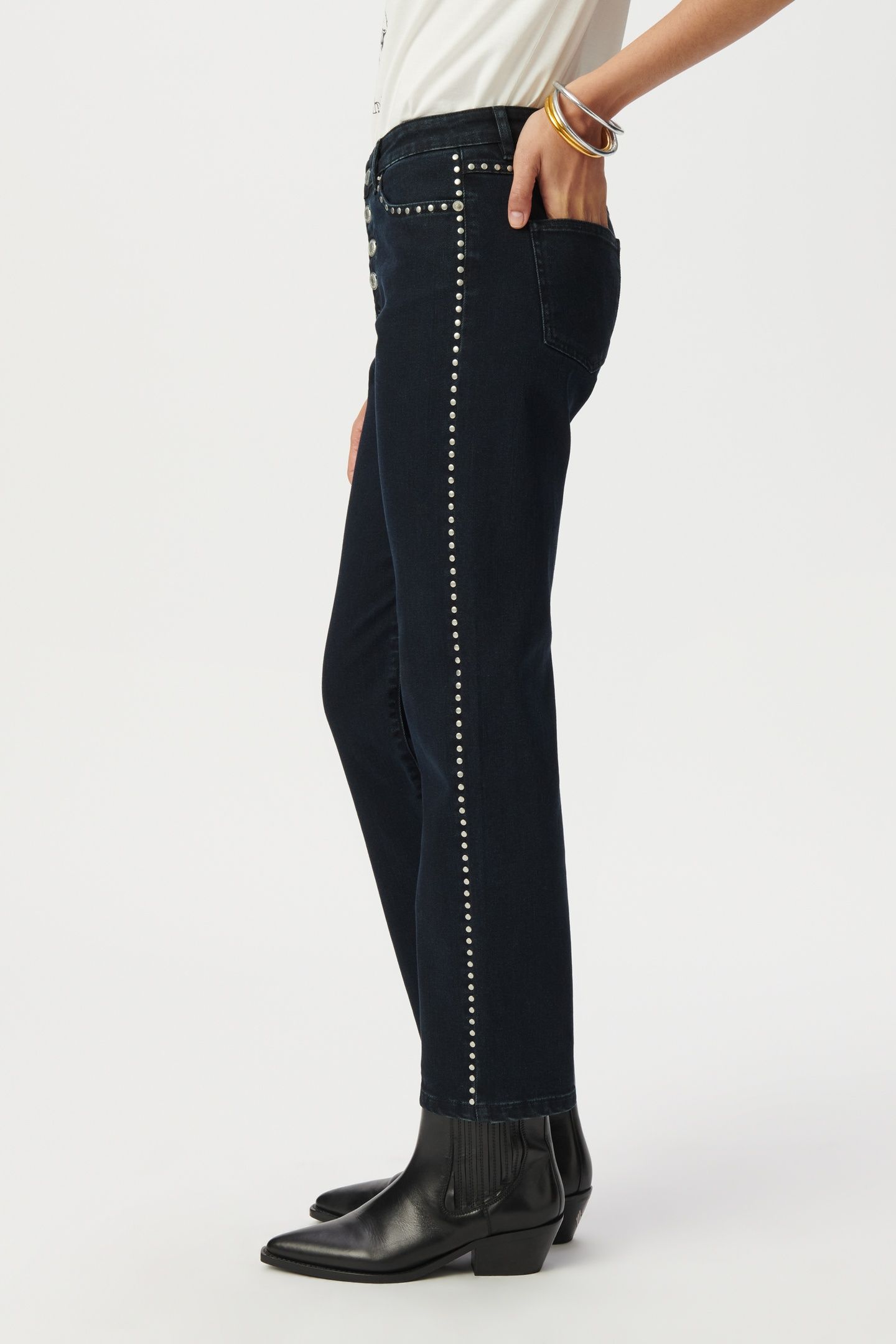 NAVY STUDDED CROPPED STRAIGHT JEANS 4