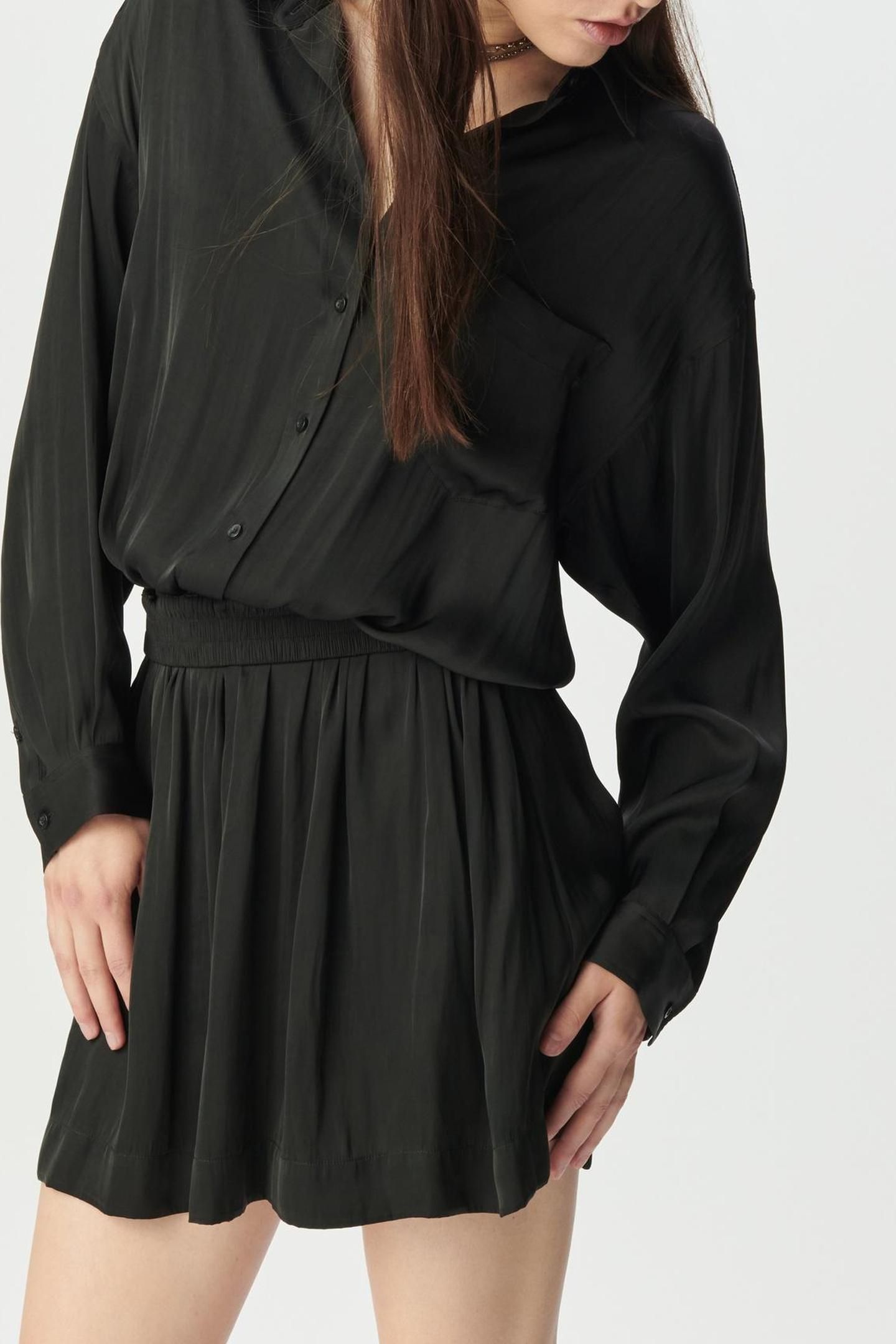 BLACK SATIN TROMPE-L'OEIL SHIRT DRESS 6