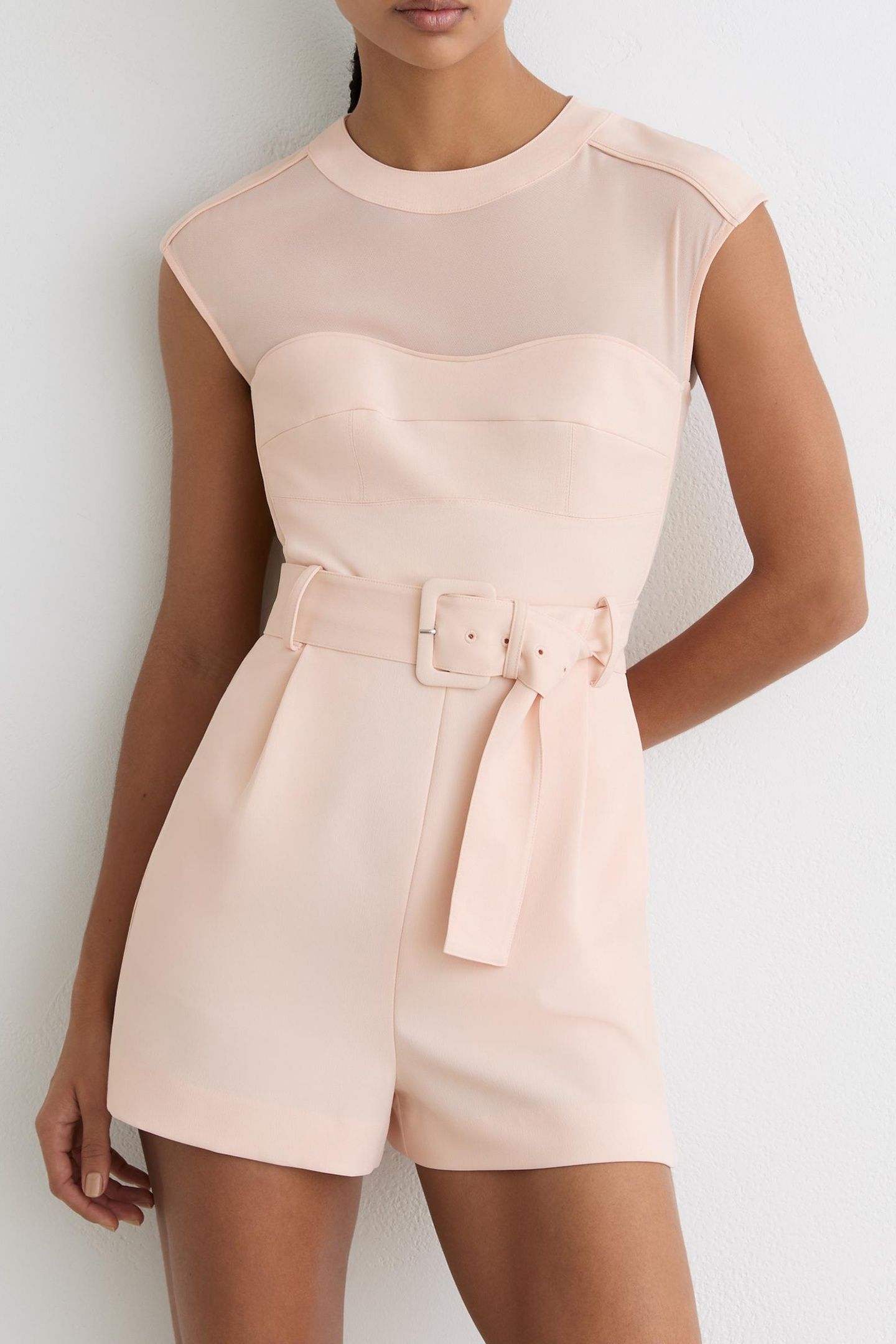 STRUCTURED BELTED PLAYSUIT PALE PINK 1