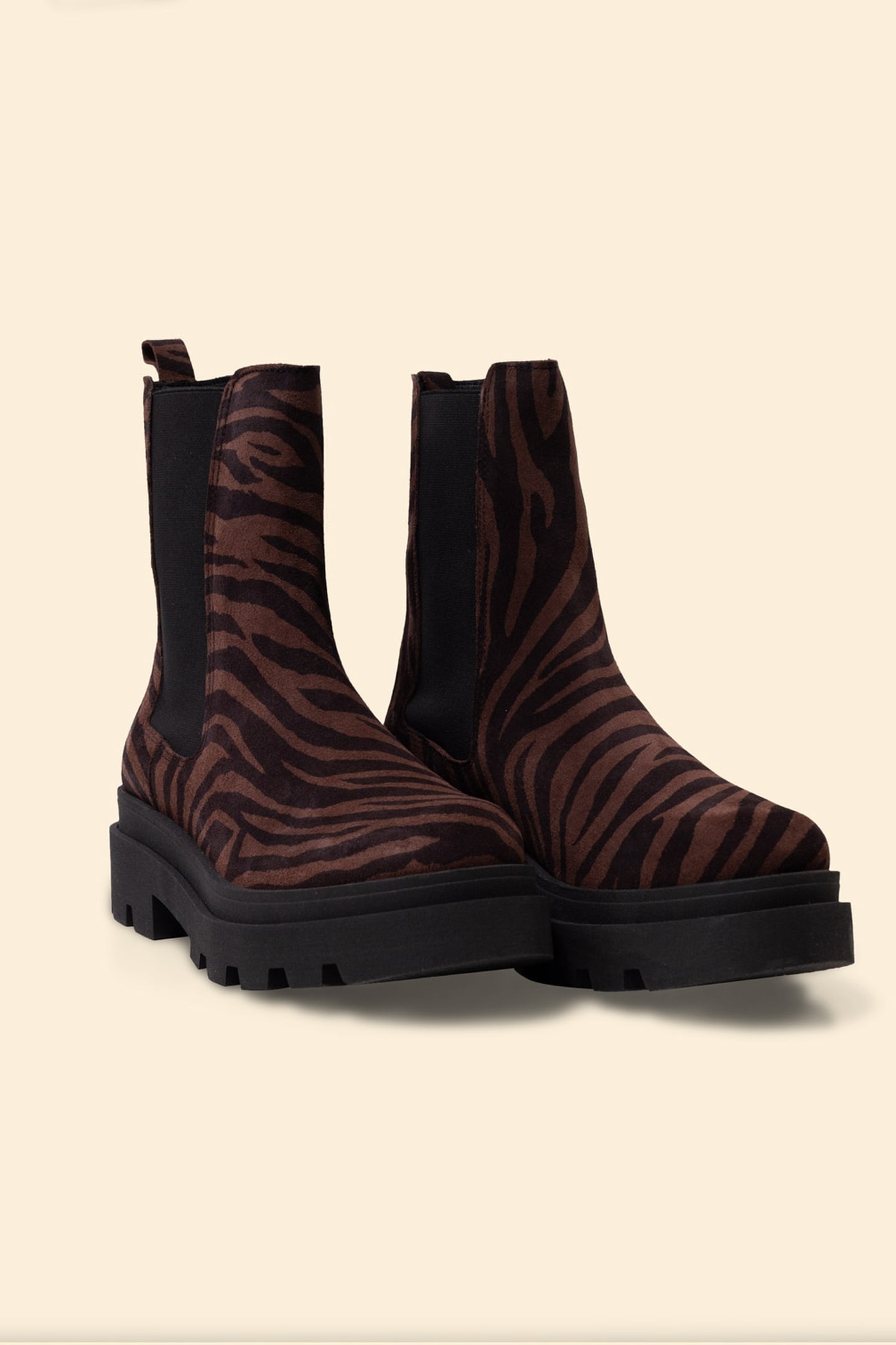 CHELSEA BOOTS BROWN LEATHER VELOUR ZEBRA PATTERN 2