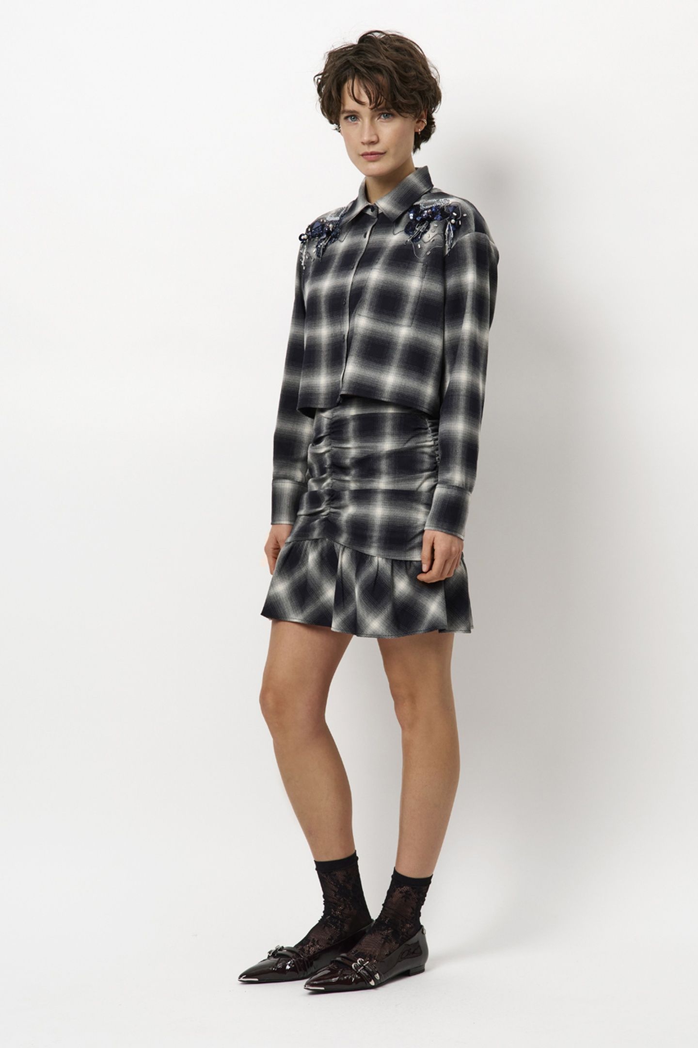 KRISSY CHECK SKIRT NOCTURNAL BLUE 1