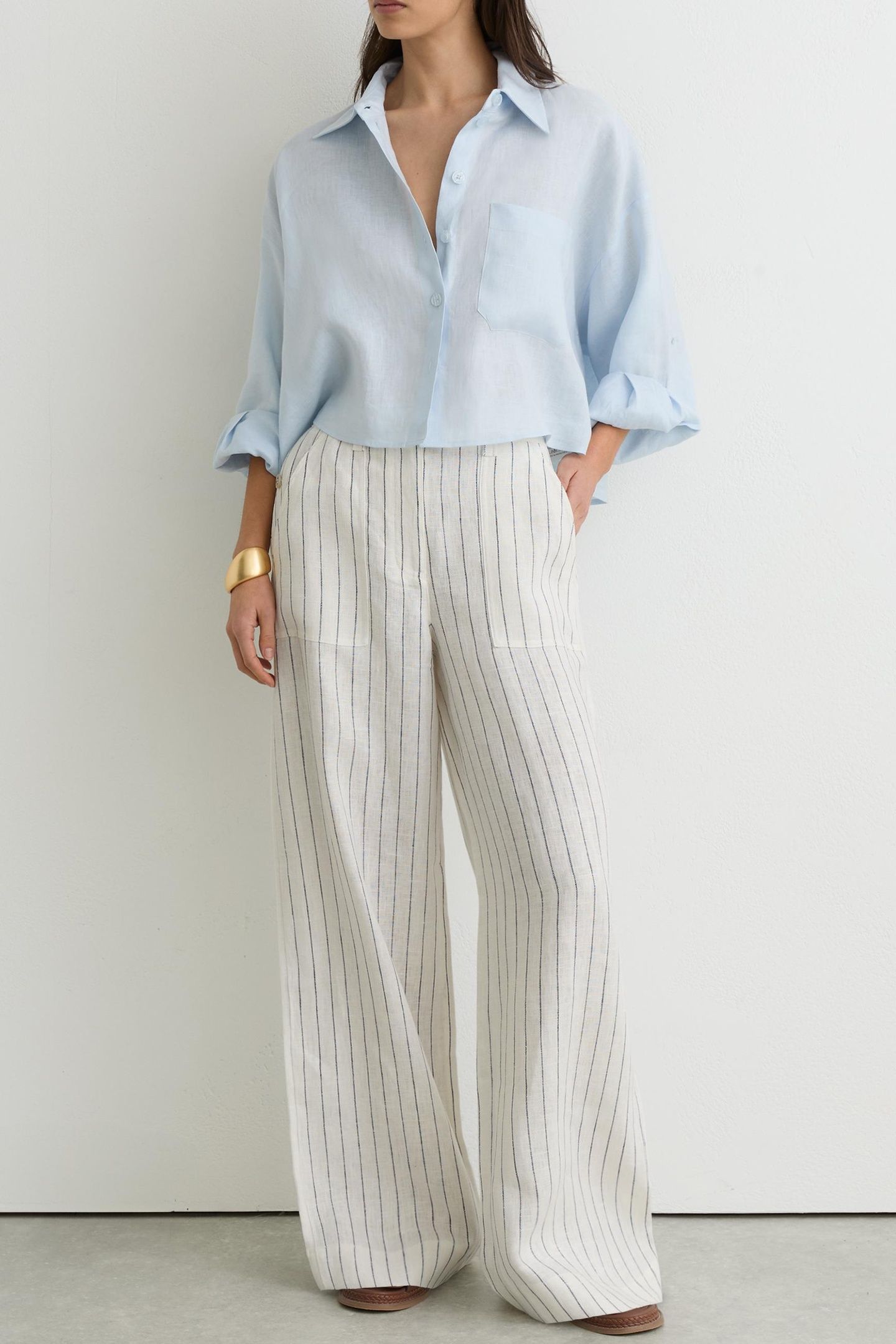 WIDE LEG STRIPE LINEN TROUSER WHITE/NAVY 3