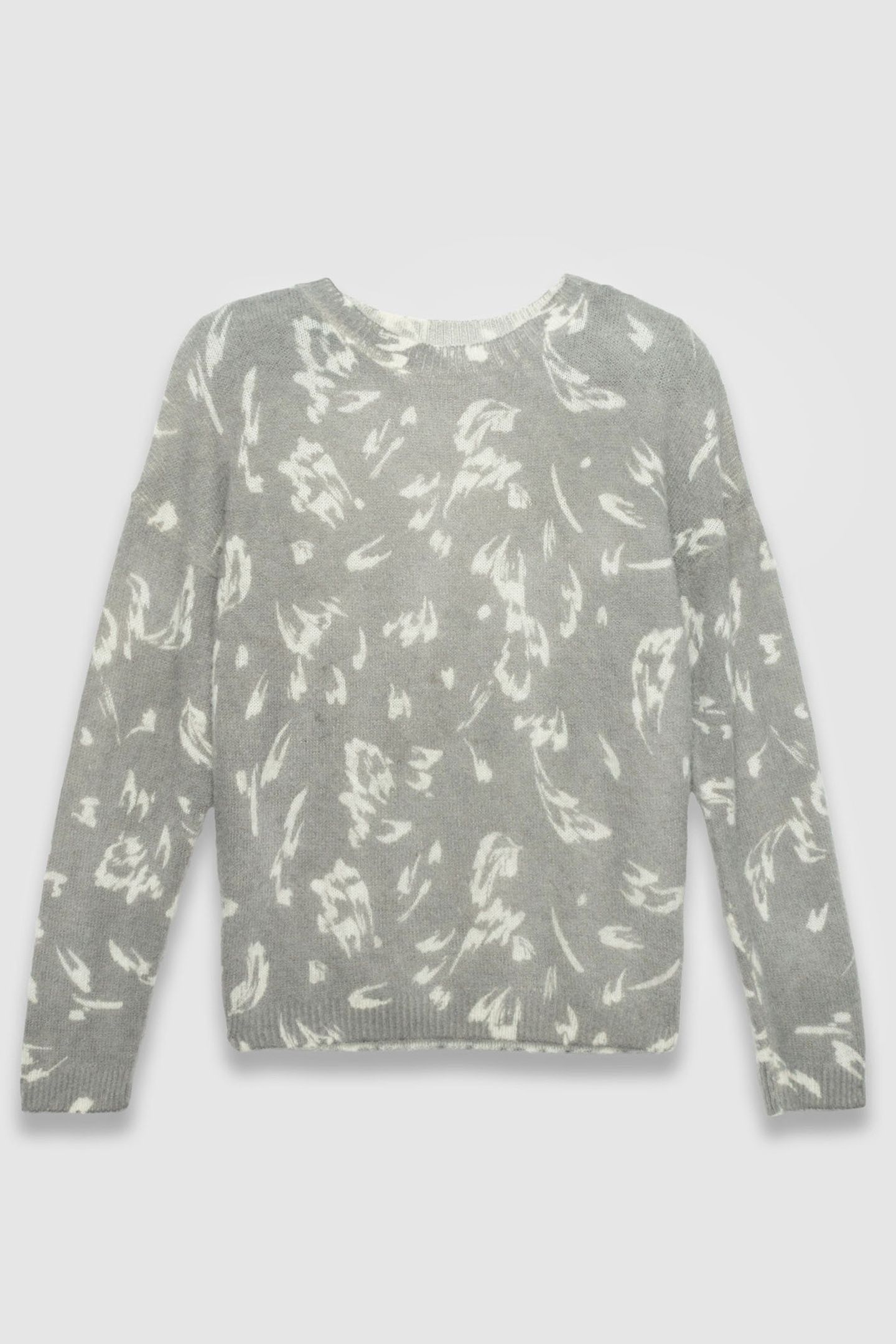 GREY WINTER SWEATER WITH ECRU TACHIST PRINT 4