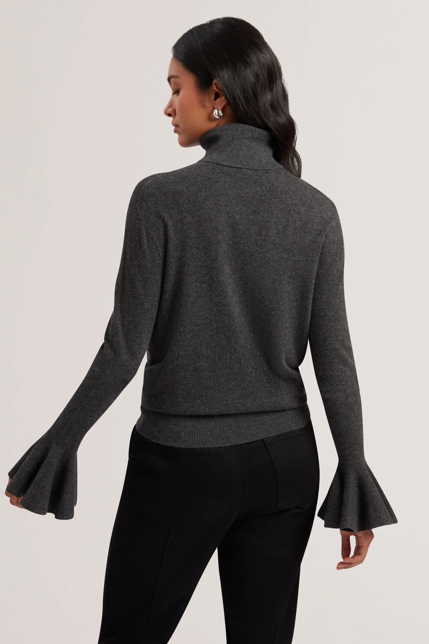 TAMSENN ROLL NECK FLUTED SLEEVE SWEATER GREY 2
