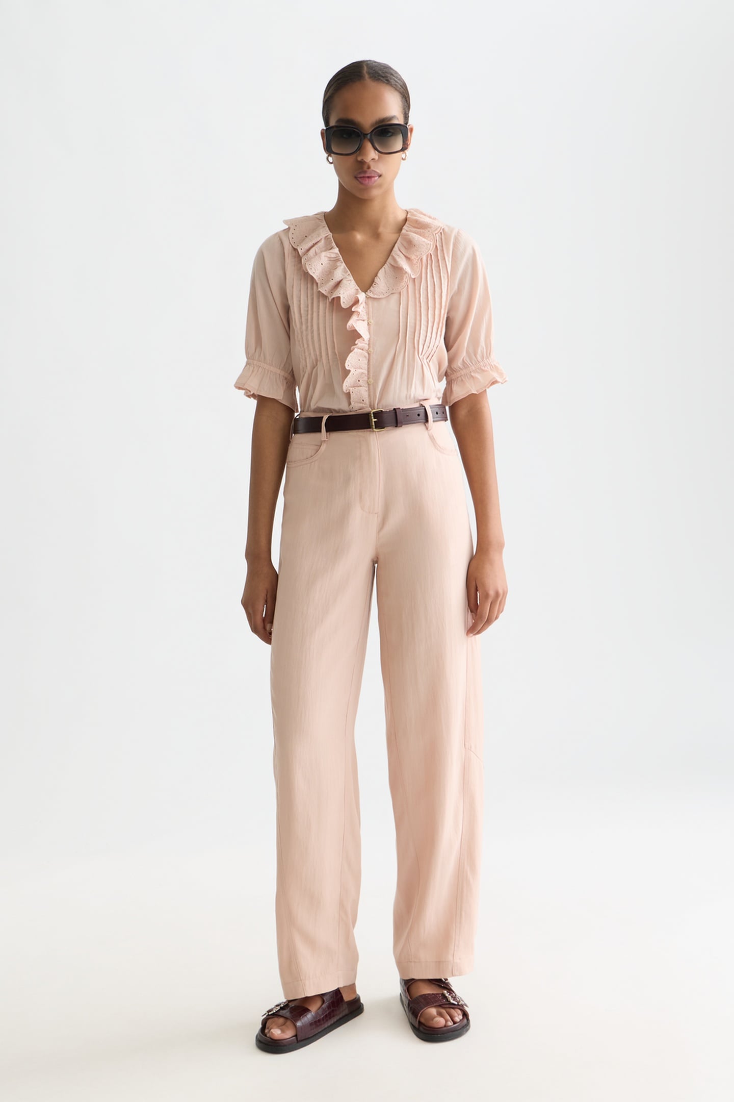 SHORT SLEEVE BLOUSE WITH EMBROIDERED DETAILS ROSE DUST 3
