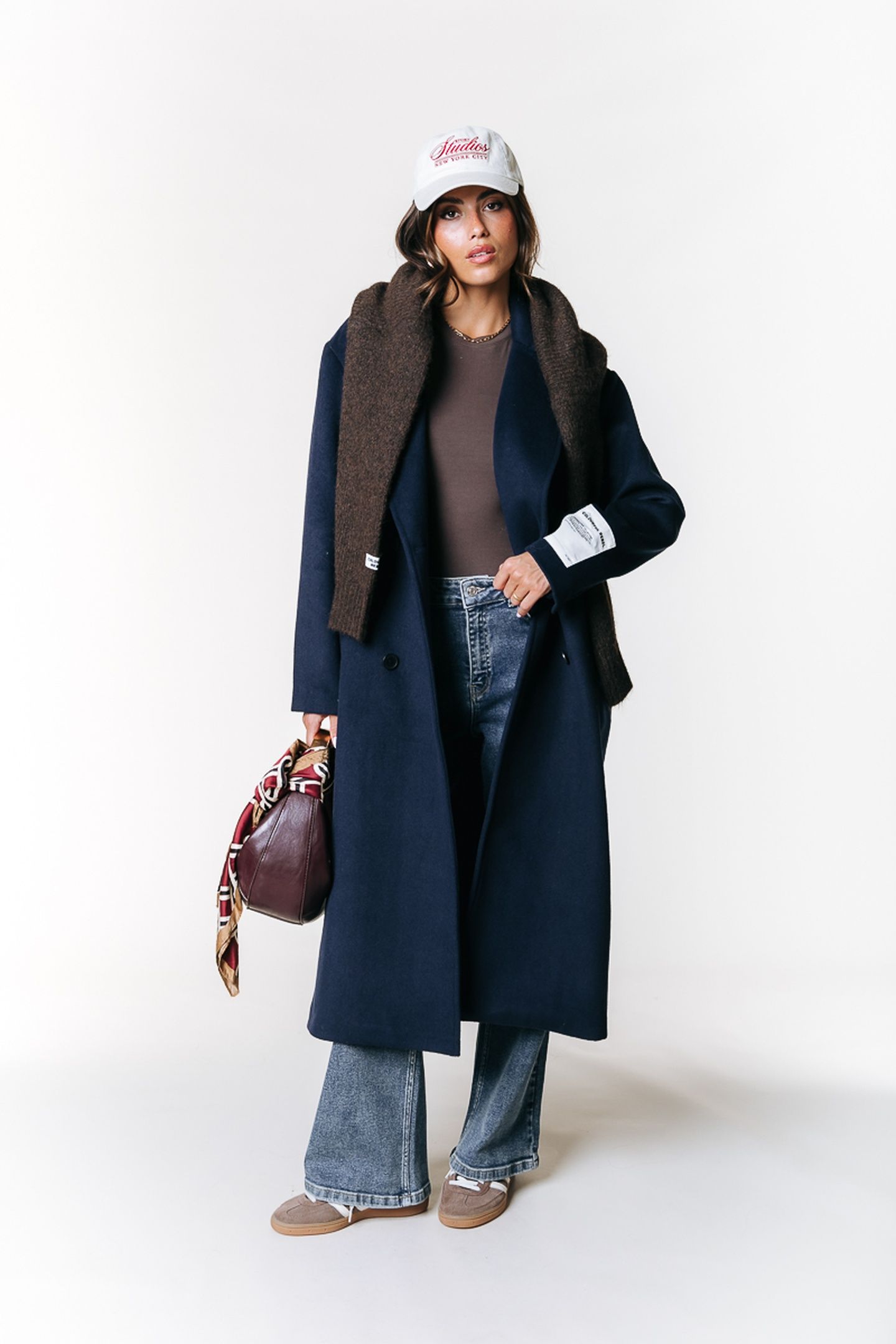 ZANIA DOUBLE BREASTED WOOL LONG COAT NAVY 2