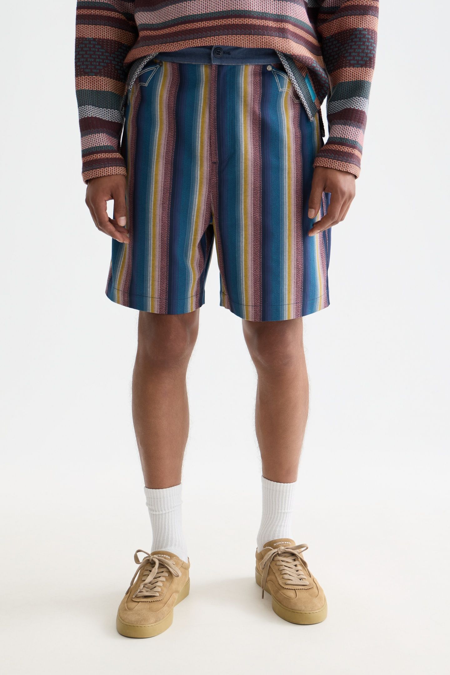 WESTERN DETAILED STRIPED COTTON LOOSE-FIT BERMUDA NAVY 1