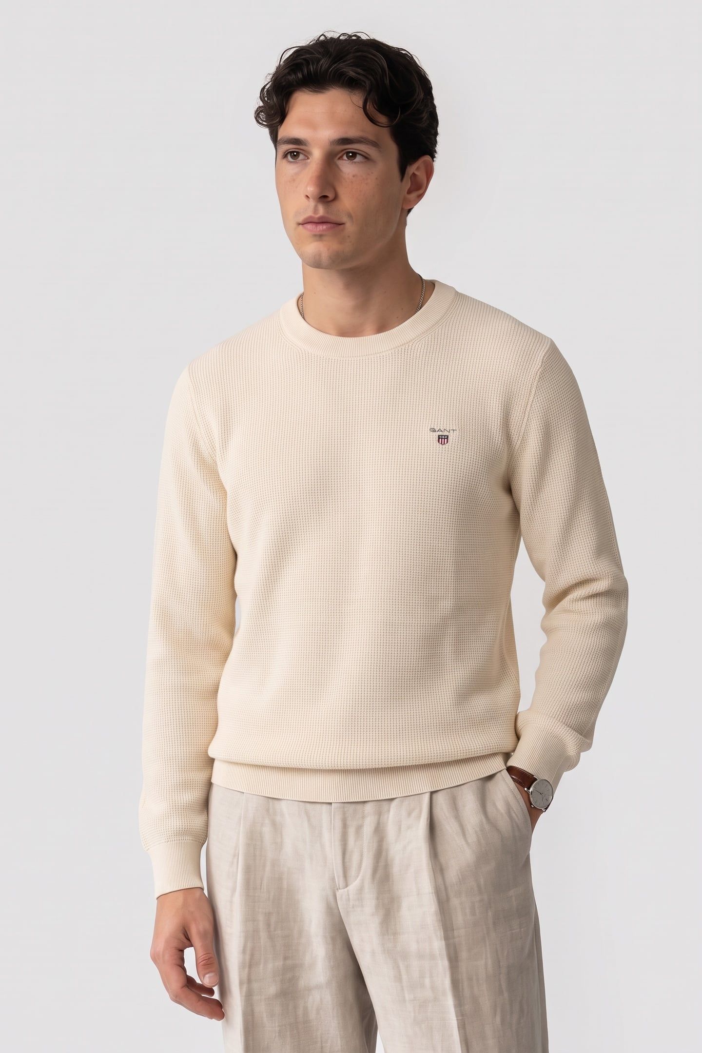 WAFFLE KNIT SWEATER CREAM 1