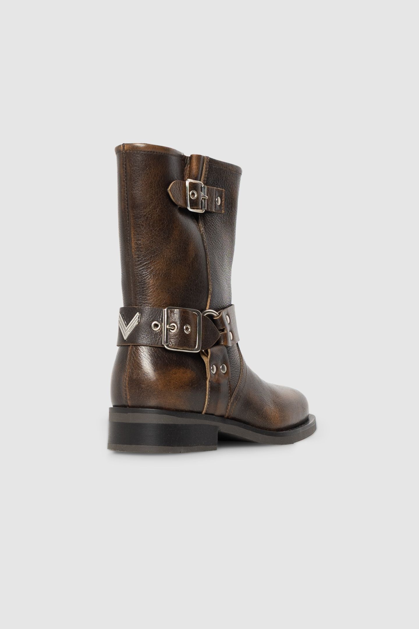 BROWN LEATHER BIKER BOOTS WITH THREE BUCKLES 3