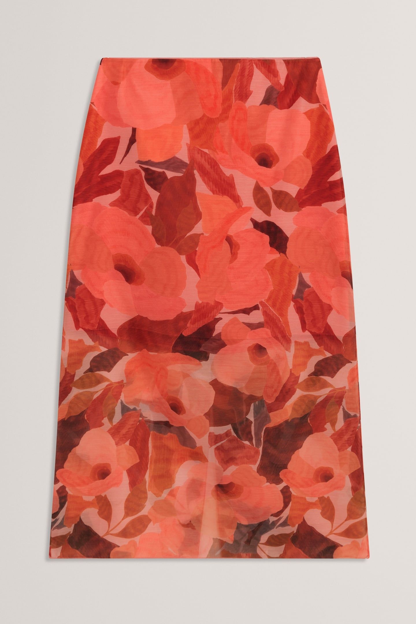 PRINTED ORGANZA OVERLAY MIDI SKIRT CORAL 3