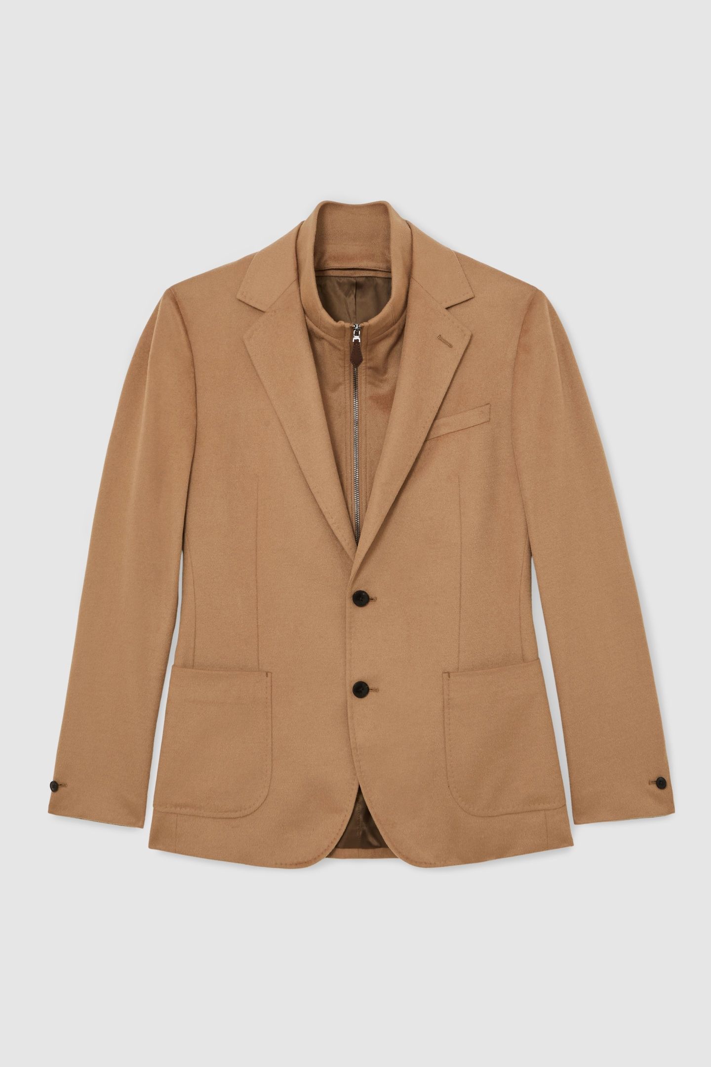 SB 2B NOTCH GILET INSERT WOOL BLAZER CAMEL BROWN 5