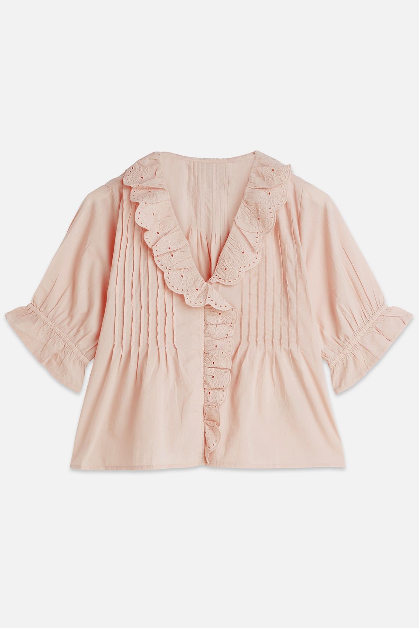 SHORT SLEEVE BLOUSE WITH EMBROIDERED DETAILS ROSE DUST 4