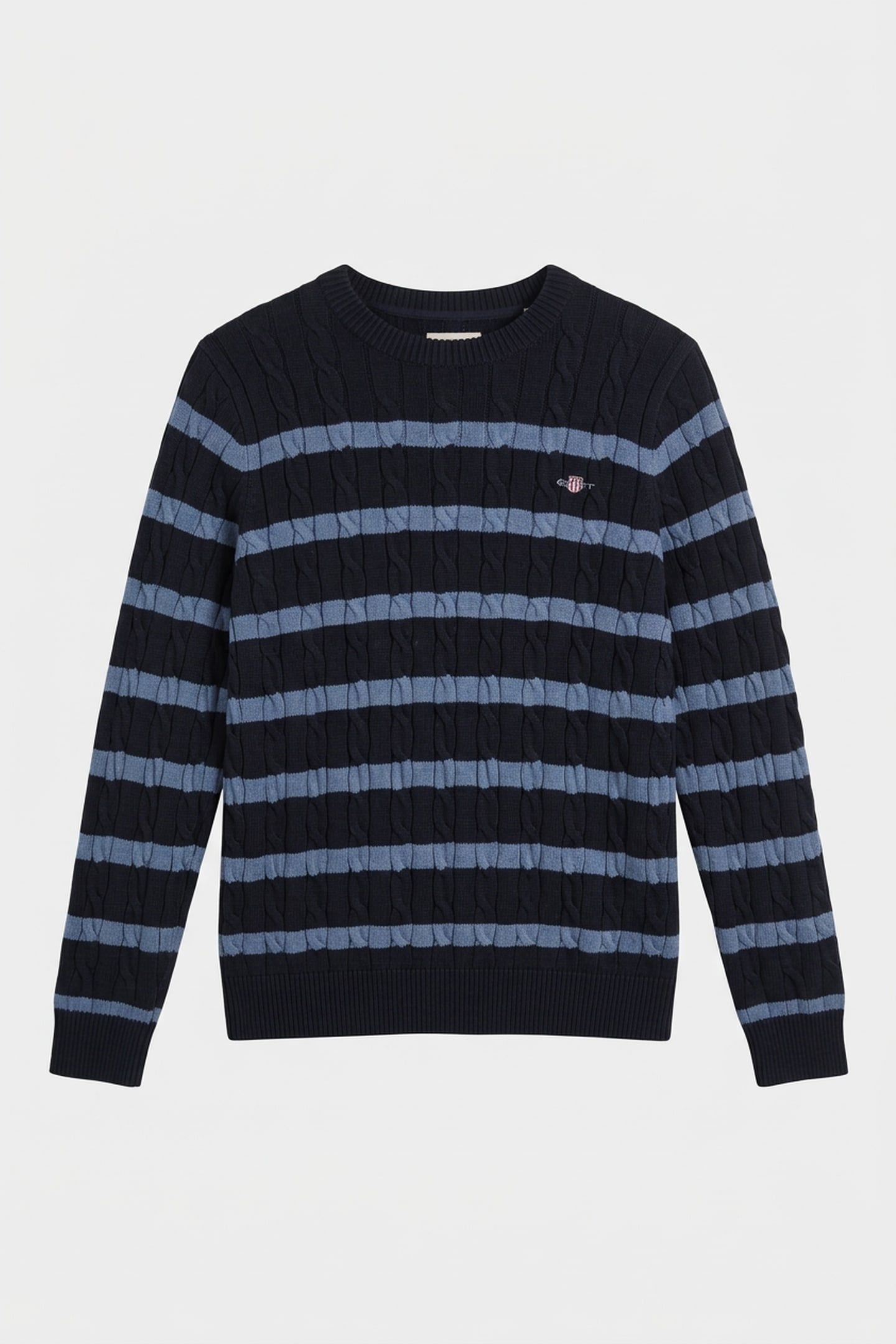 STRIPED COTTON CABLE C-NECK EVENING BLUE 3