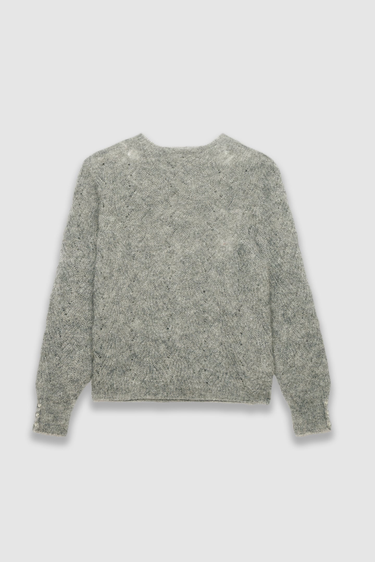 GREY MOHAIR-BLEND DECORATIVE CABLE KNIT SWEATER 4