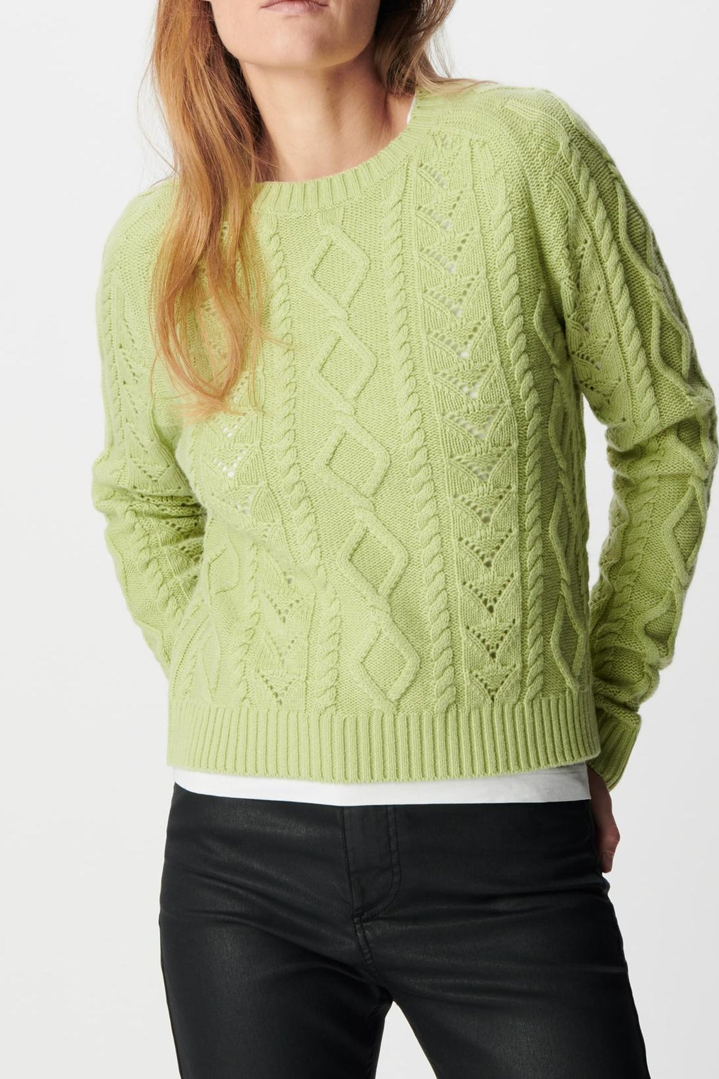 CABLE KNIT MERINO WOOL SWEATER WITH ROUND NECK 1