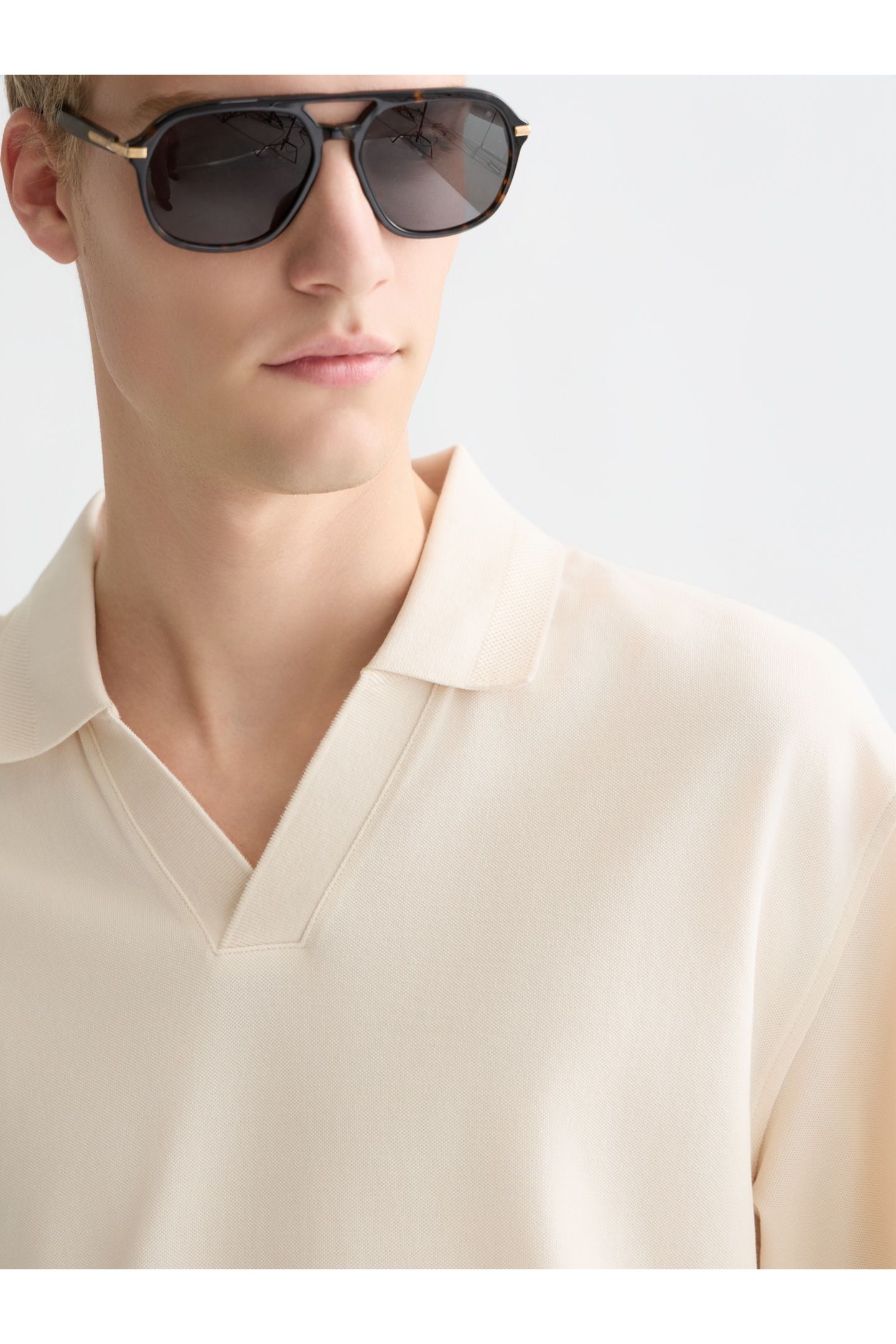 3 CROSSES PIQUE RELAXEDFIT GARMENTDYED POLO LIGHT BEIGE 6