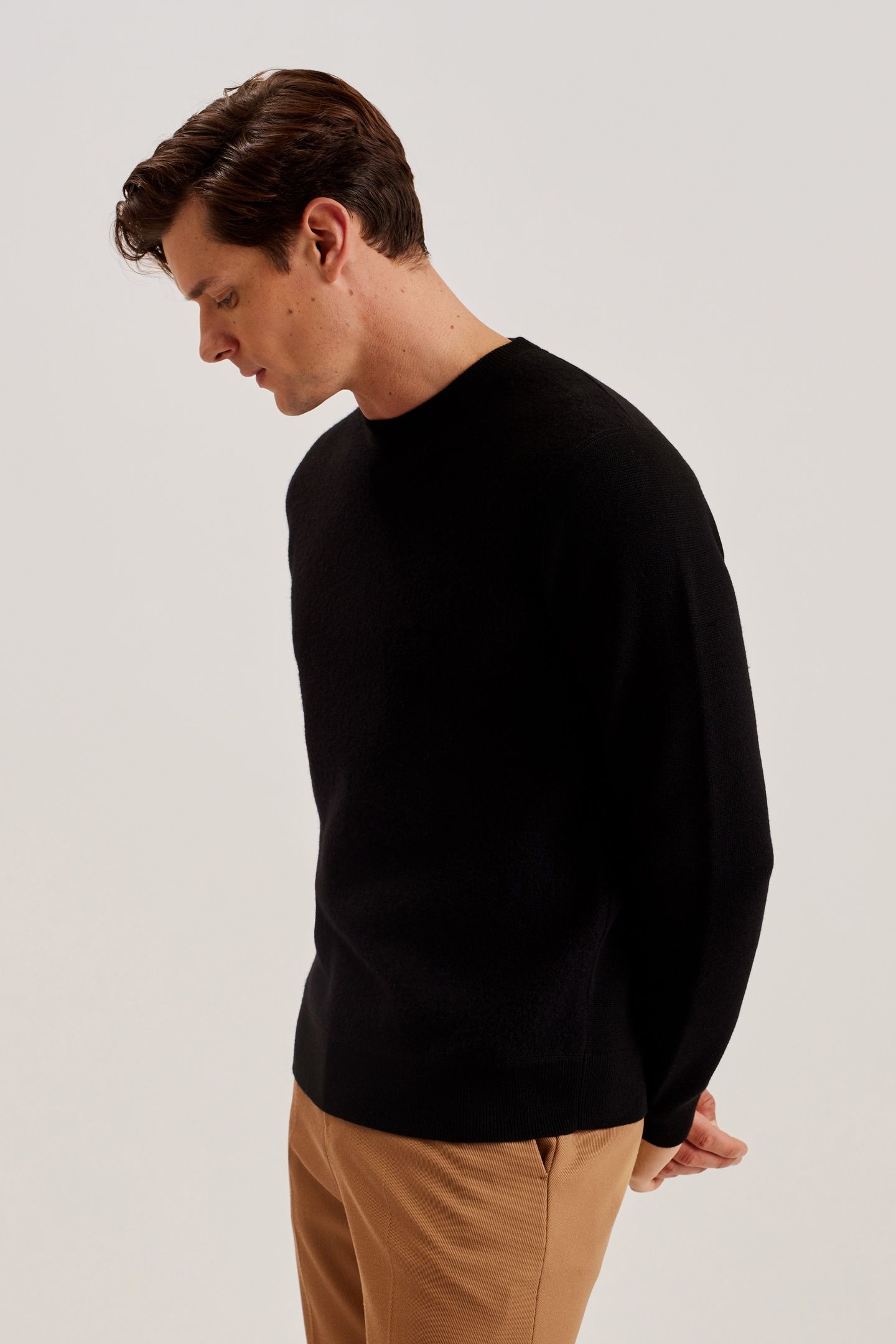 OLMSTE LS BOUCLE WOOL STITCH CREW NECK BLACK 2