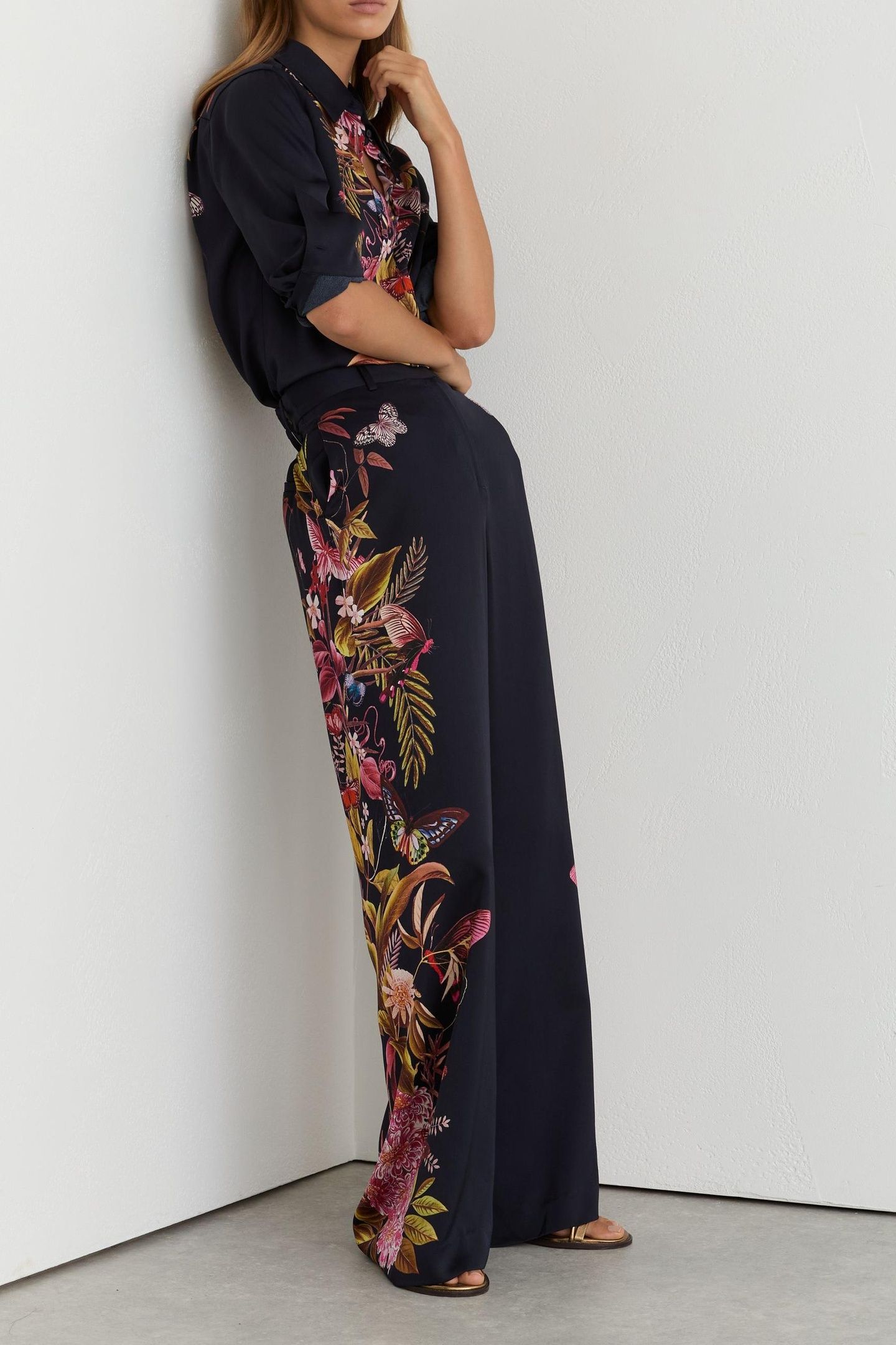 WIDE LEG FLORAL TROUSER NAVY 3