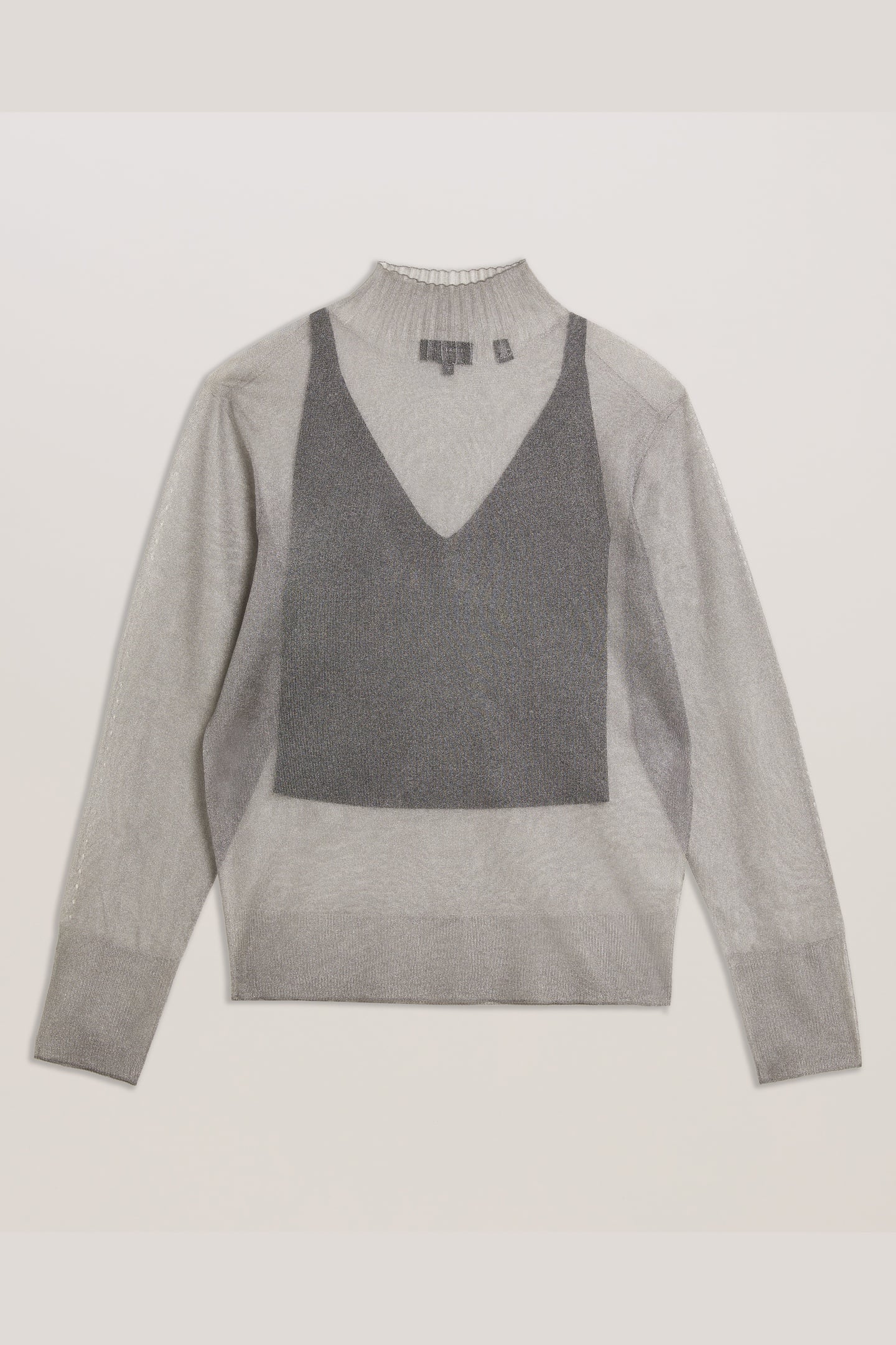TAYLAW SHEER FUNNEL NECK TOP GREY 3