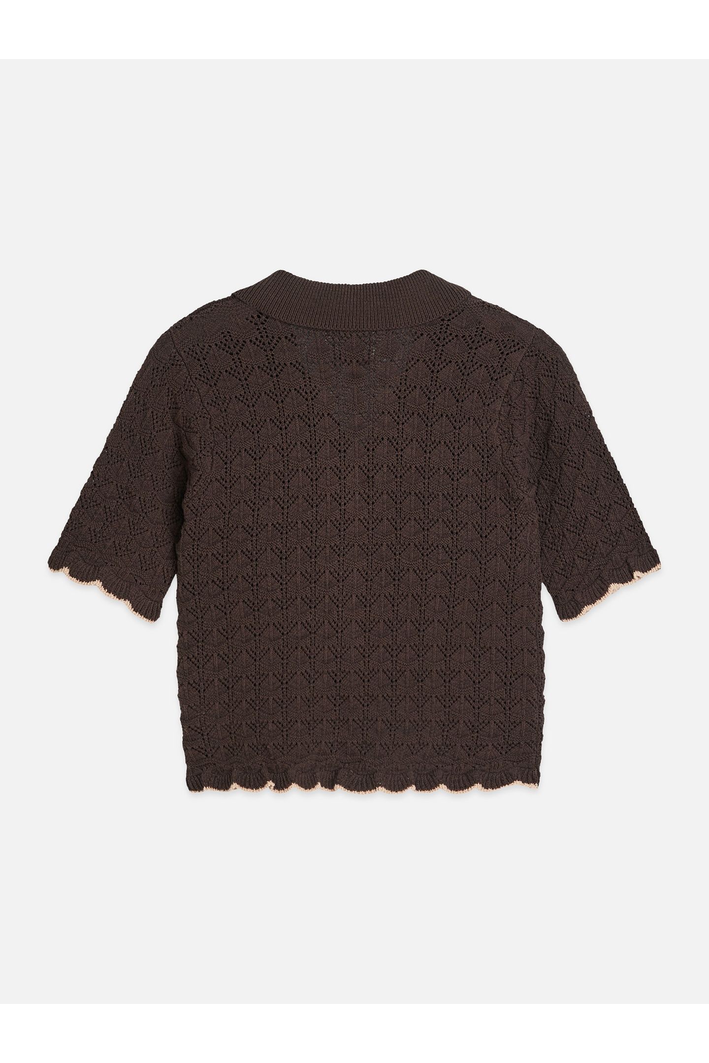 POINTELLE SHORT SLEEVE CARDIGAN HOT FUDGE 5